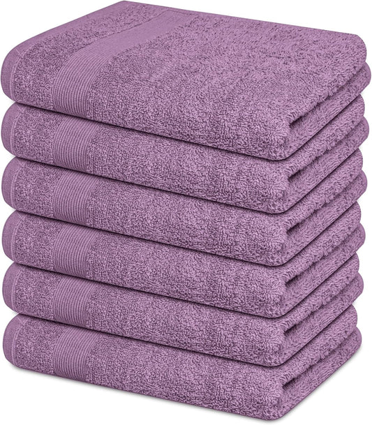 Premium Hand Towels Pack of 6 (16" x 30”) 100% Combed Ring Spun Cotton | Highly Absorbent Hand Towels Set | Ultra Soft for Home, Gym & Spa (Purple Ash)