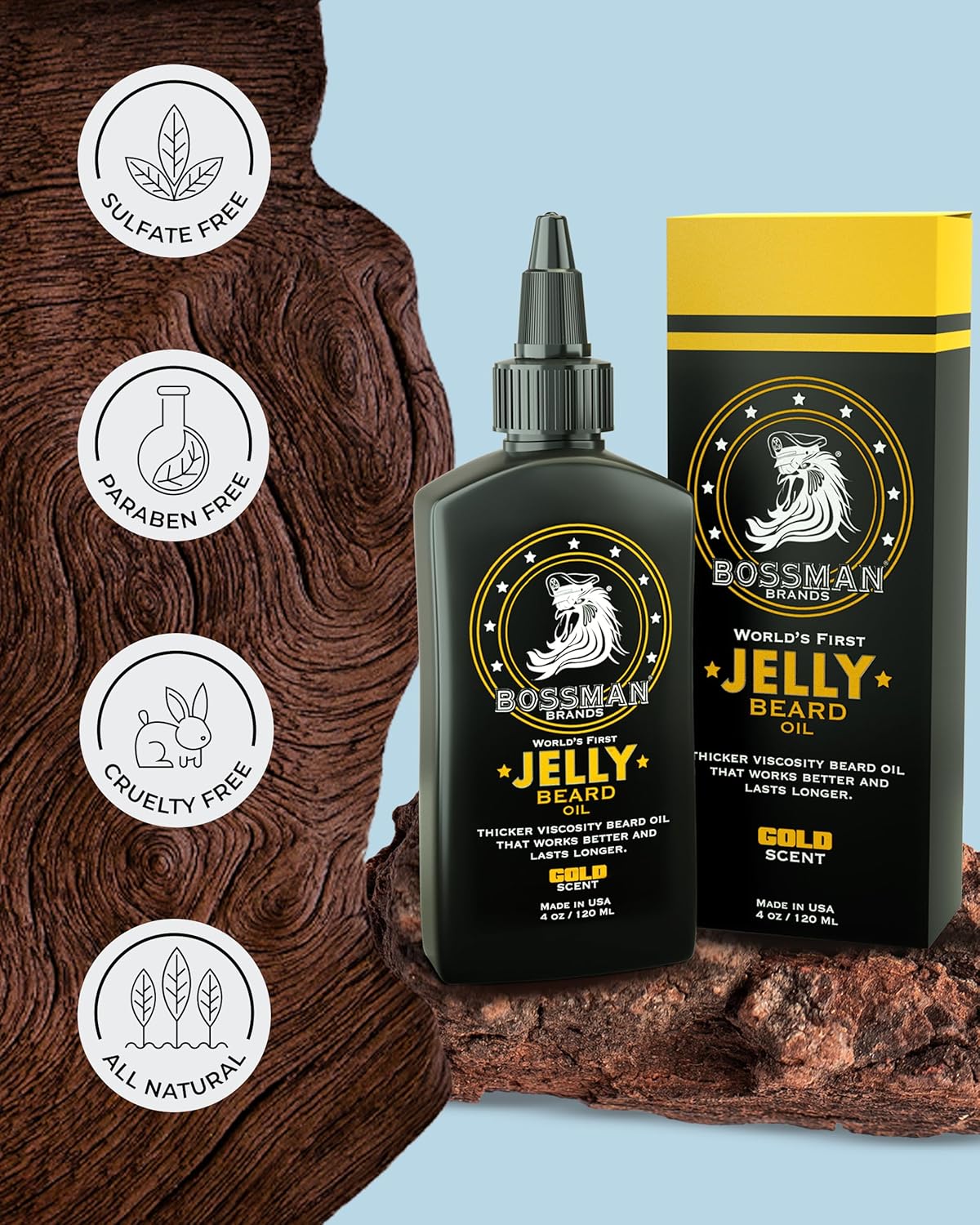 Bossman Jelly Beard Oil for Men & Beard Balm for Men Combo - Gold Scent