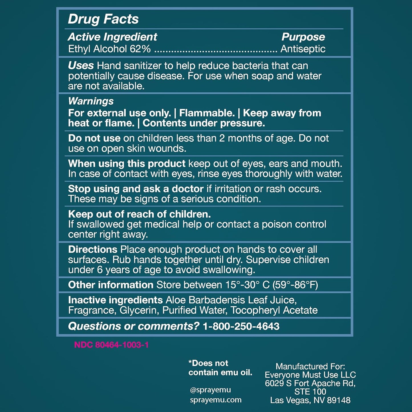 EMU (EVERYONE MUST USE) Hand Sanitizer pocket spray, Travel size 2.2oz. Cleanses Your Hands, Hydrating. Hand soap bulk. 24-hour disinfectant sanitizing. Made in USA (Sea Salt_3)