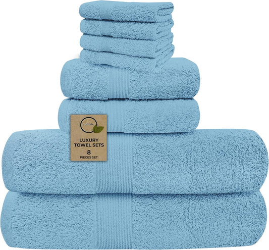 Luxury 8 Piece Towel Set, 2 Bath Towels 2 Hand Towels 4 Washcloths, Towels for Bathroom, Home, Spa & Gym - Highly Absorbent Ultra Soft Quick-Dry (Sky Blue)