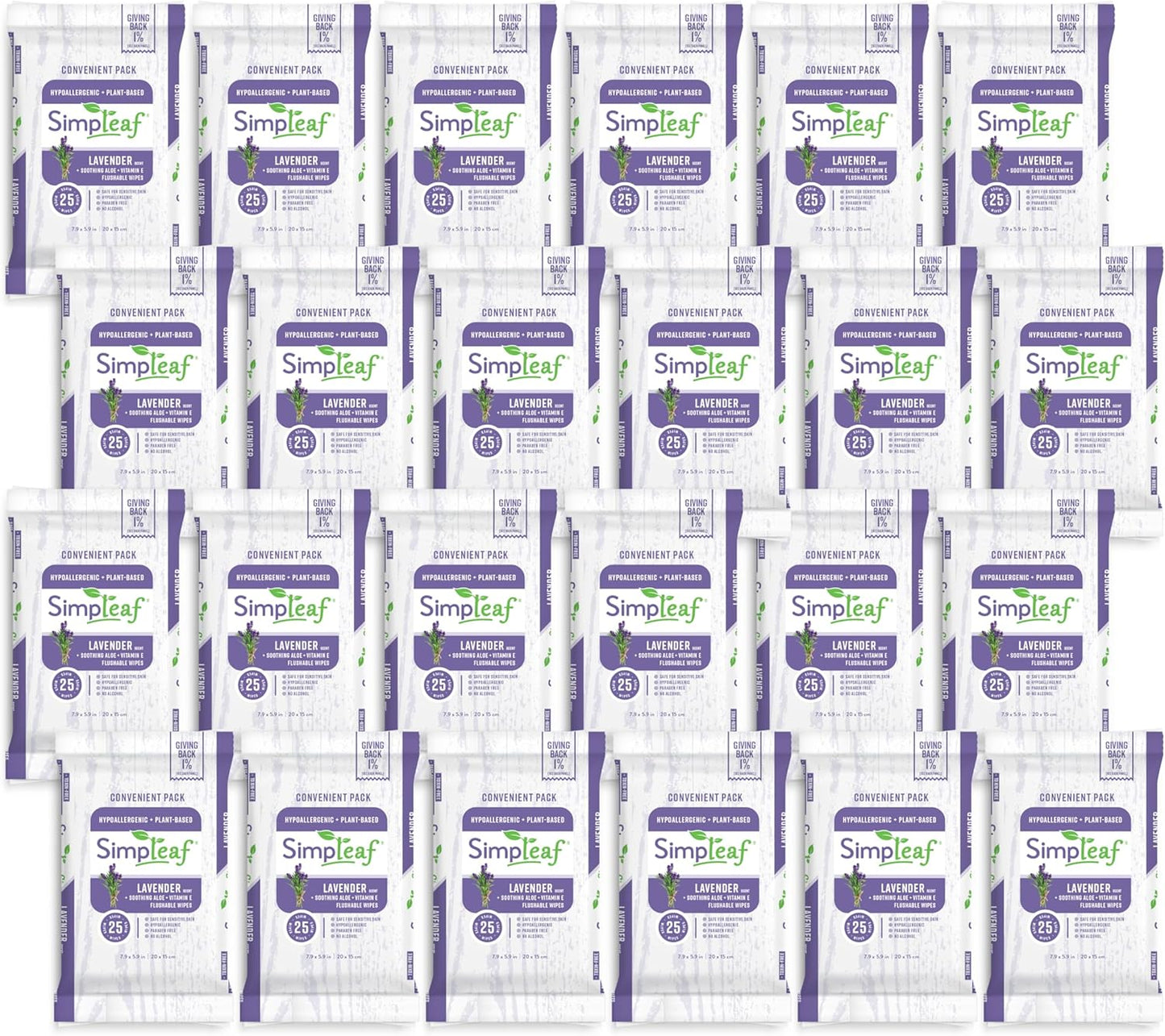 Simpleaf Flushable Wet Wipes Lavender| Eco-Friendly, Paraben & Alcohol Free | Hypoallergenic & Safe for Sensitive Skin | Soothing Aloe Formula | (24 x 25 Counts Convenient Pack) 600 Counts Total