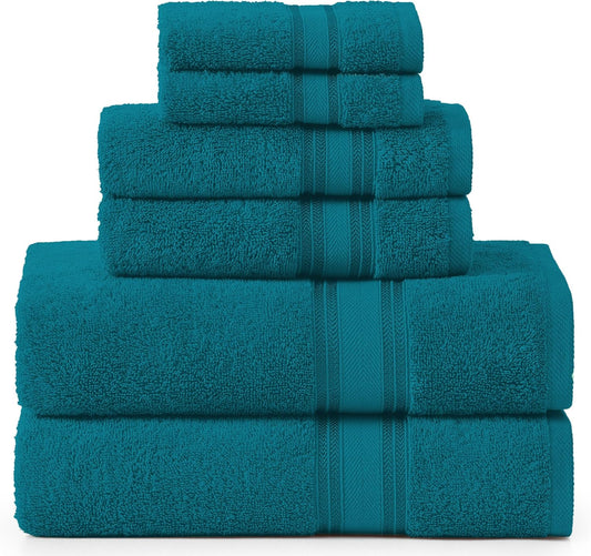 LANE LINEN Luxury 6-Piece Bath Towel Set - 100% Cotton, Quick-Dry, Super Absorbent, Zero Twist - Includes 2 Bath Towels, 2 Hand Towels, 2 Washcloths - Sea Port
