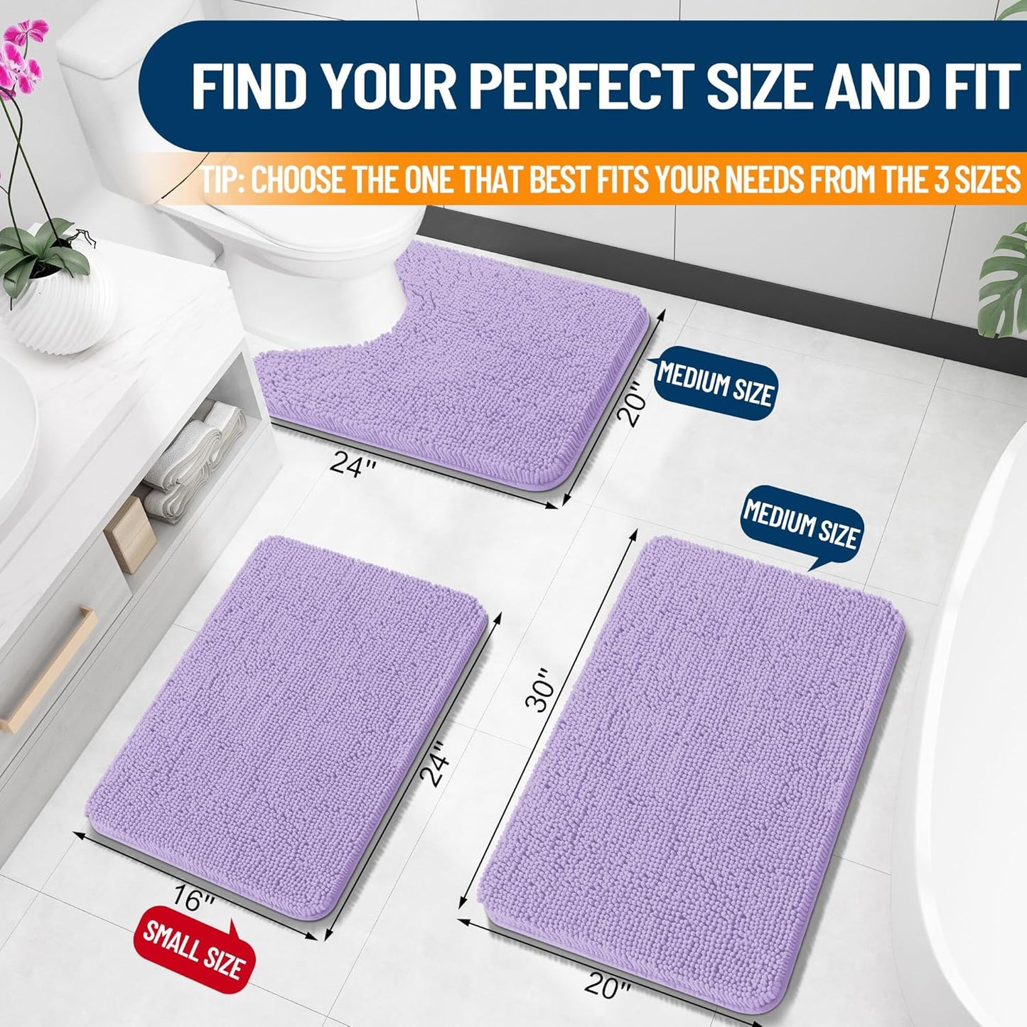 OLANLY Bathroom Rugs 30x20, Extra Soft Absorbent Chenille Bath Rugs, Rubber Backing Quick Dry, Machine Washable Bath Mats for Bathroom Floor, Tub and Shower, Home Decor Accessories, Lavender
