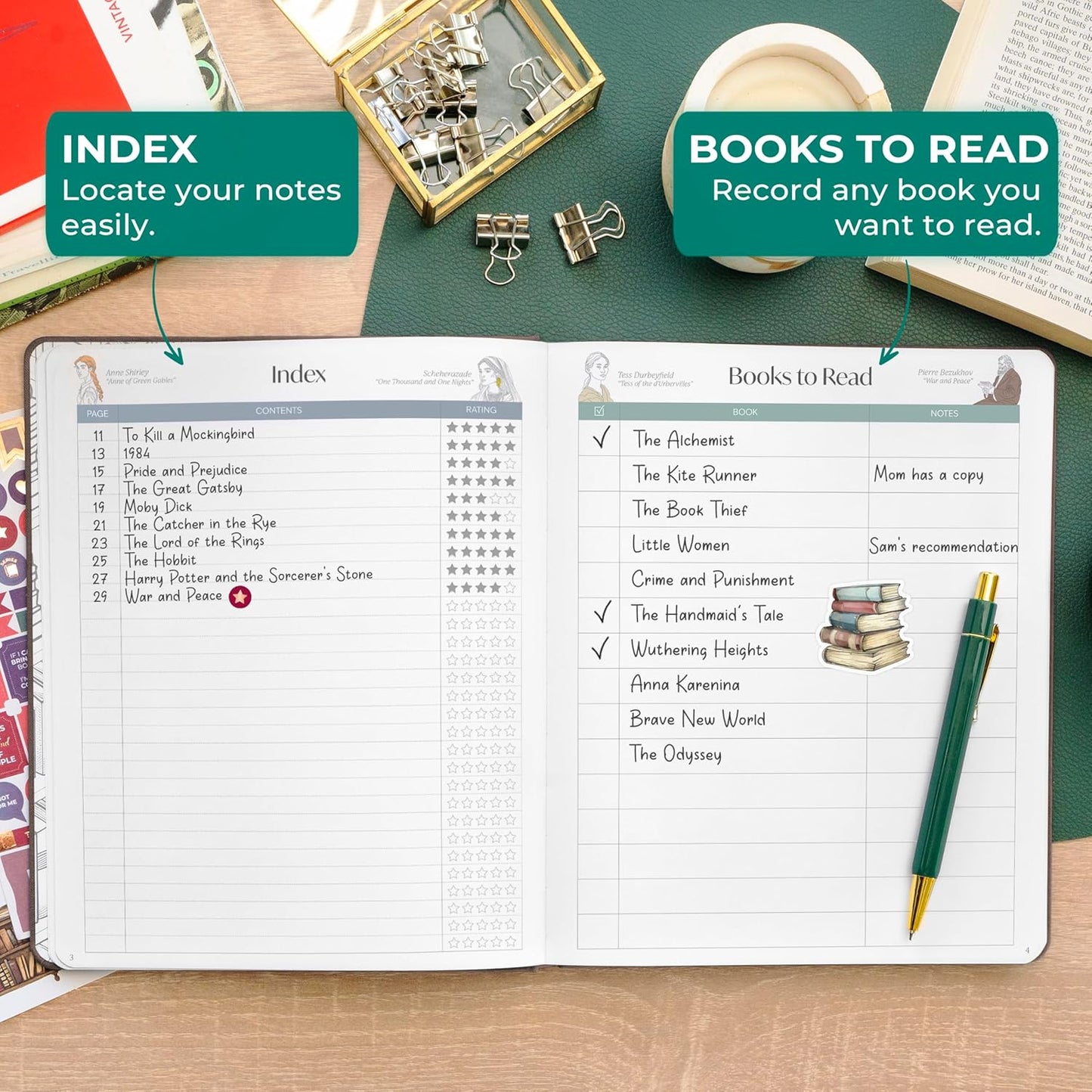 Skyline Reading Journal – Book Review Log & Tracker for Reading Tracking – Accessories & Gift for Book Lover, 7.6x9.2” (Dark Terracotta Gold Foil)