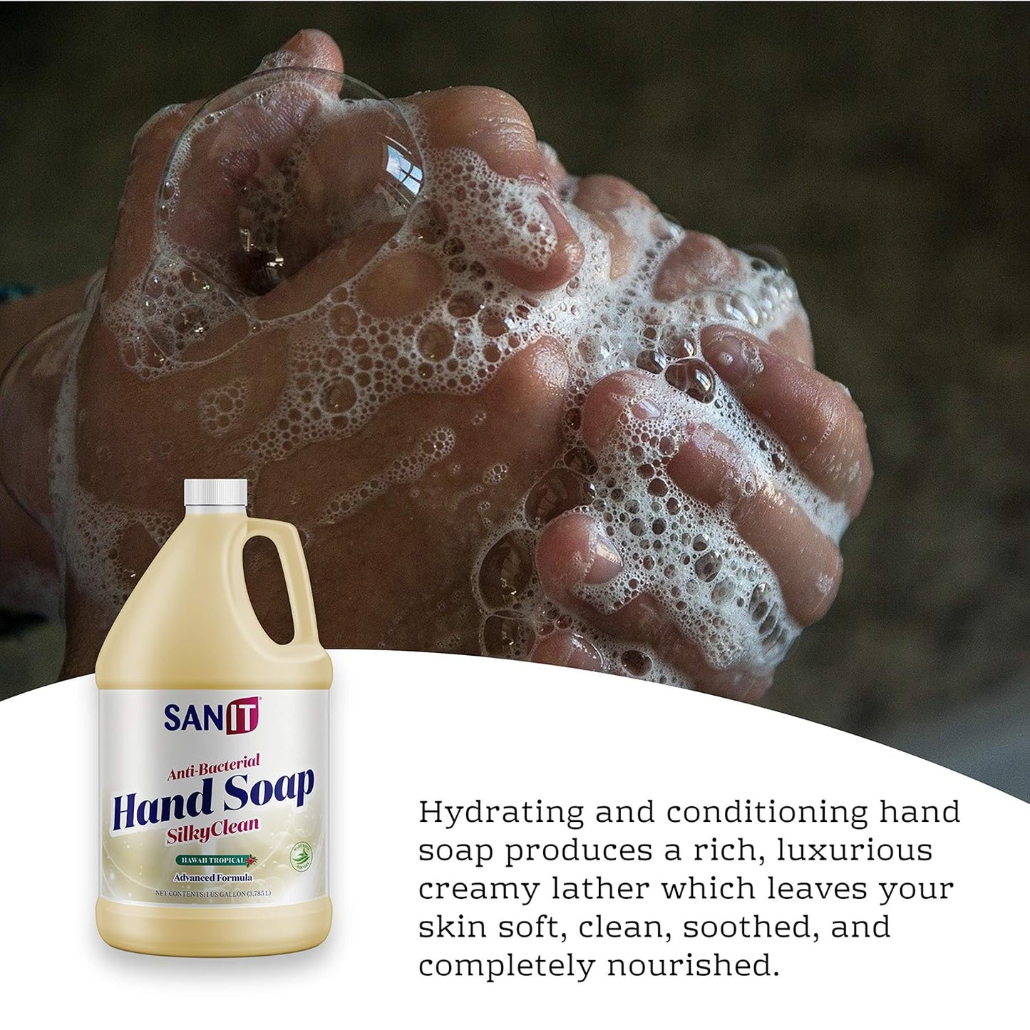 Sanit Silky Clean Antibacterial Liquid Gel Hand Soap Refill - Advanced Formula with Coconut Oil and Aloe Vera - All-Natural Moisturizing Hand Wash - Made in USA, Hawaii Tropical, 1 Gallon