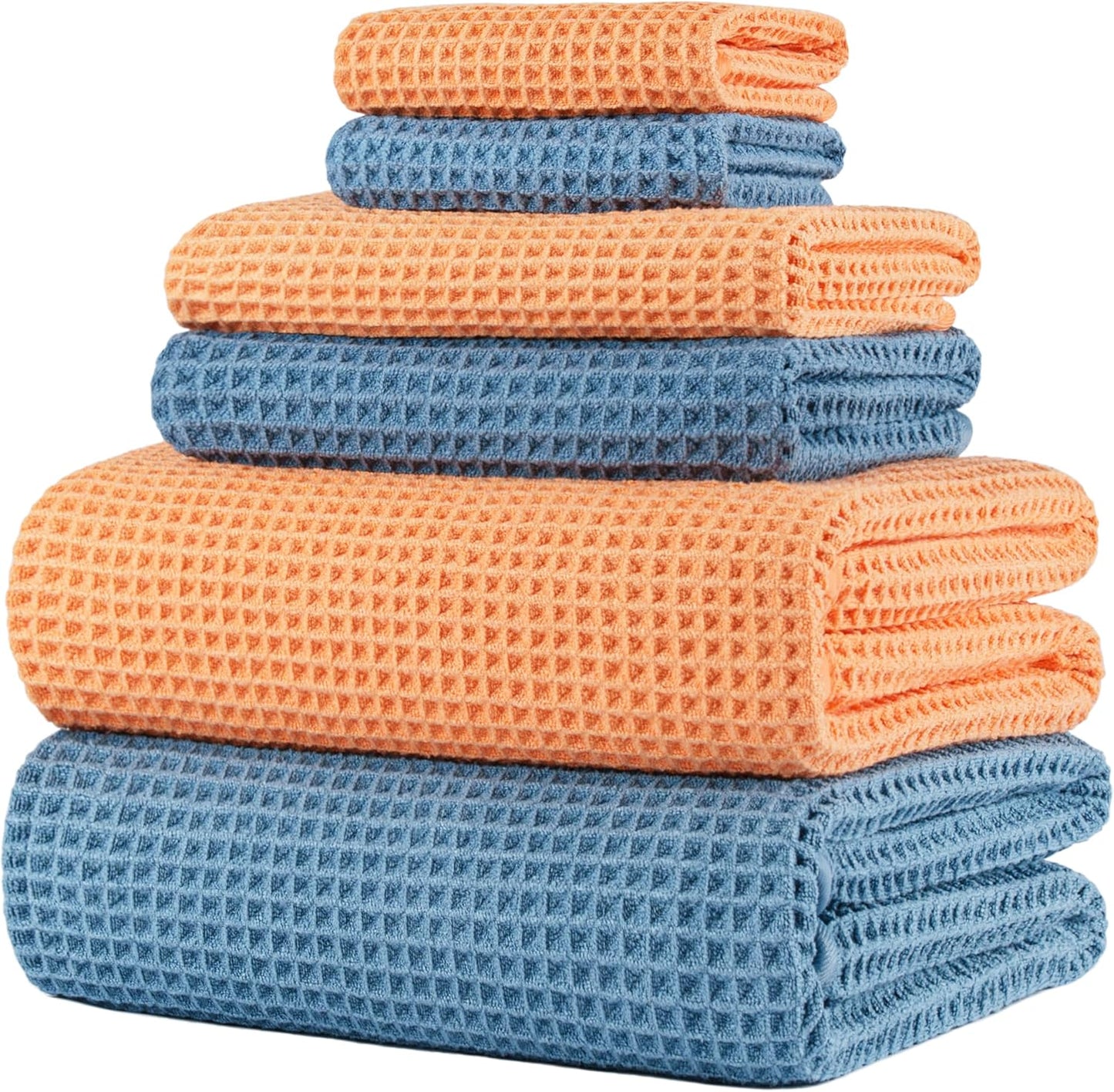 POLYTE Oversize, 60 x 30 in., Quick Dry Lint Free Microfiber Bath Towel Set, 6 Piece (Waffle Weave)
