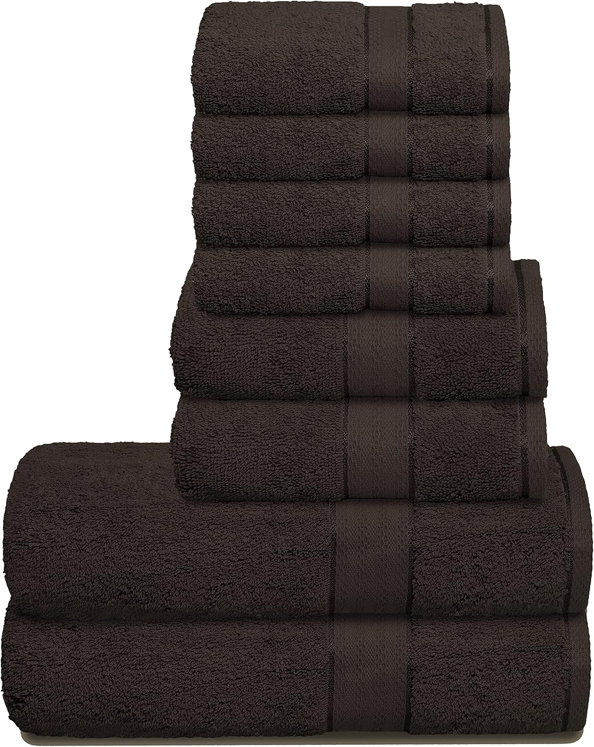 GLAMBURG 700 GSM Premium 8-Piece Towel Set - Contains 2 Bath Towels 30x54, 2 Hand Towels 16x28, 4 Wash Cloths 13x13 - Luxury Hotel & Spa Quality - Durable Ultra Soft Highly Absorbent - Chocolate Brown