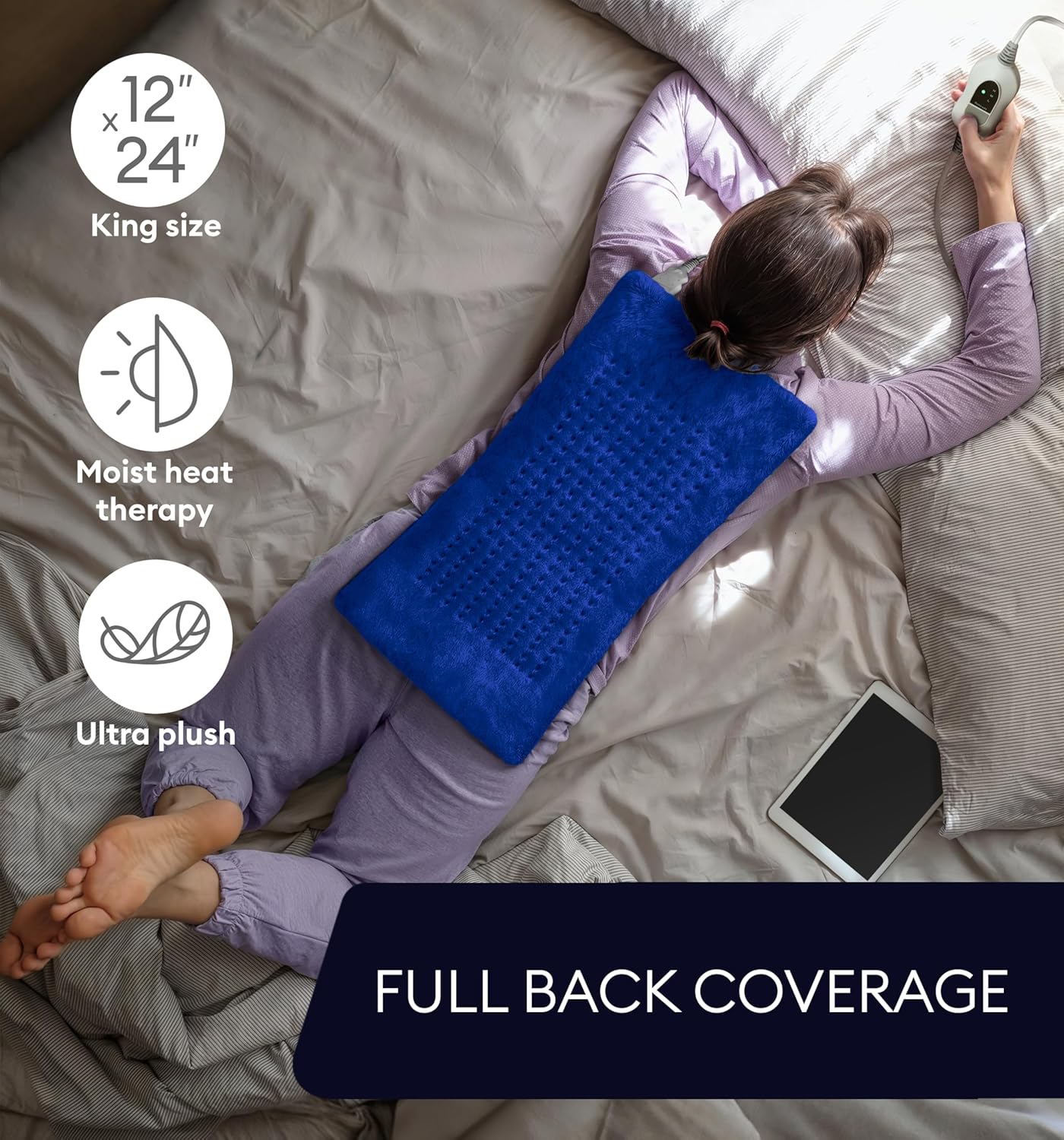 GENIANI Electric Throw - XL Heating Pad for Back Pain & Cramps Relief, Auto Shut Off, Machine Washable, Heat Pad, for All, Gifts for Women, Gifts for Men, Heat Patch (Space Blue)