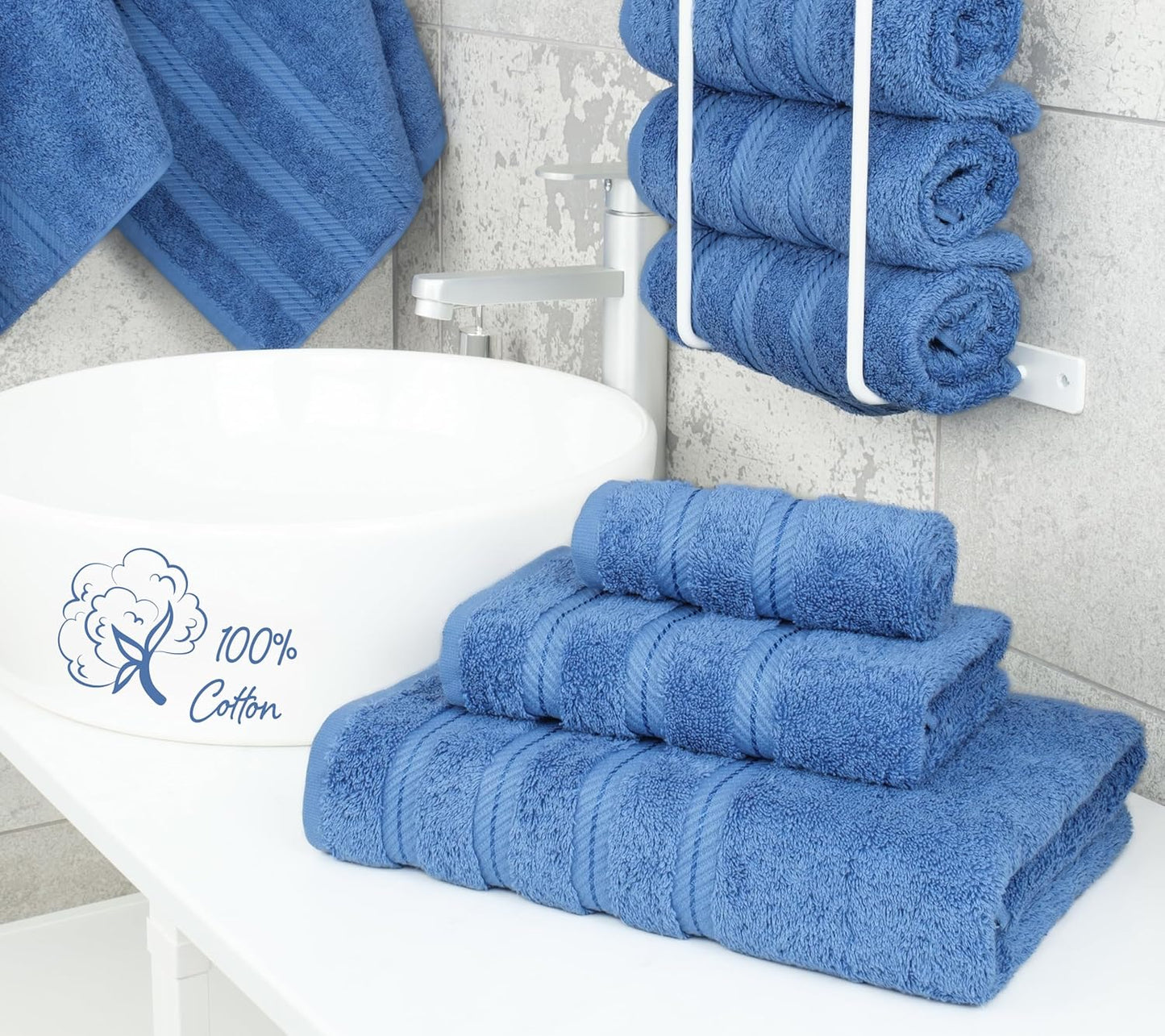 American Soft Linen Premium 3 Piece Towel Set, 1 Bath Towel 1 Hand Towel 1 Washcloth, 600 GSM 100% Cotton Turkish Towels for Bathroom, Electric Blue Towel Set