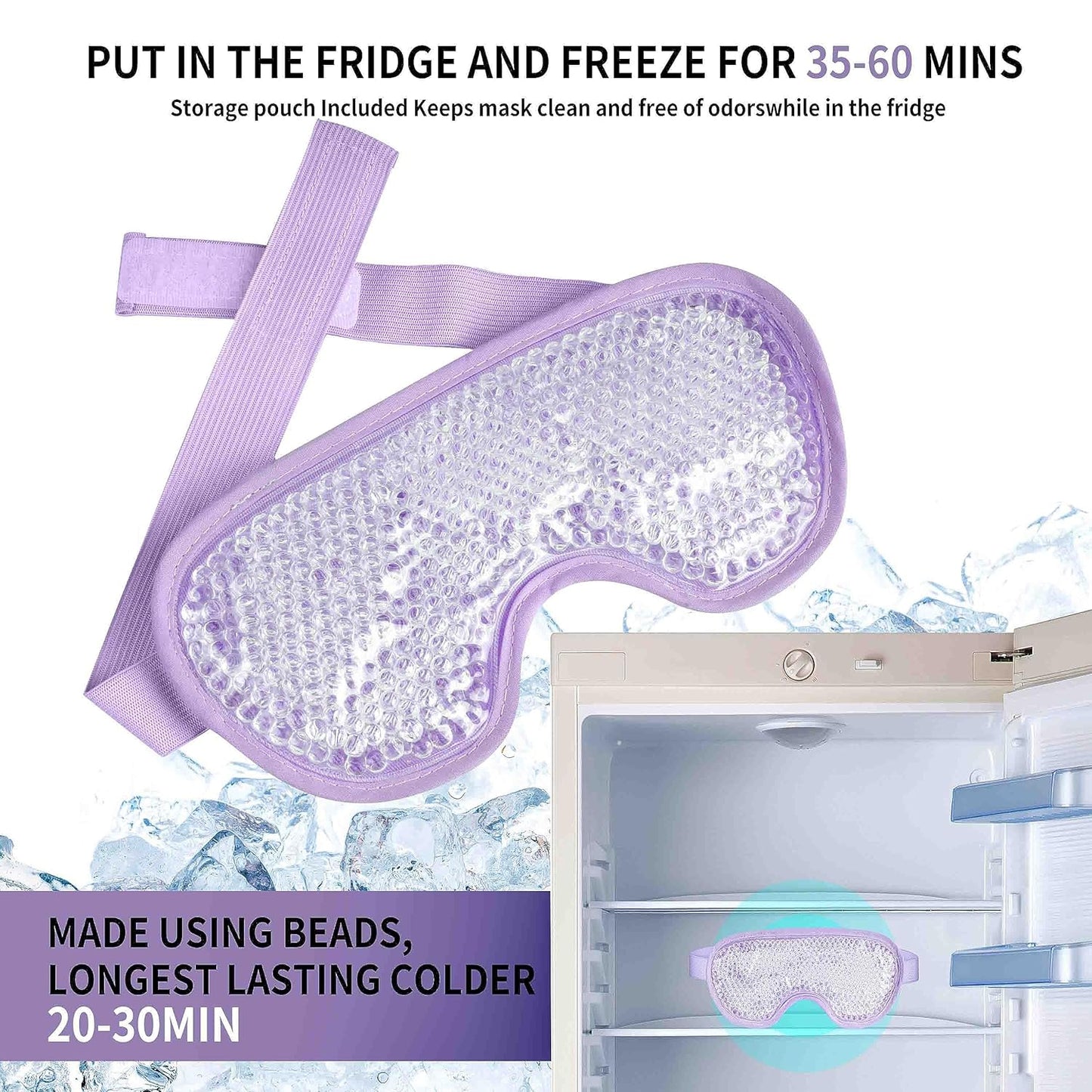 Cooling Eye Mask with Gel Bead, Reusable Cold Compress Ice Pack Sleeping Eye Cooling Pads for After Eyelid Surgery, Puffiness, Puffy Eyes, Headache, Migraine Relief （Purple）