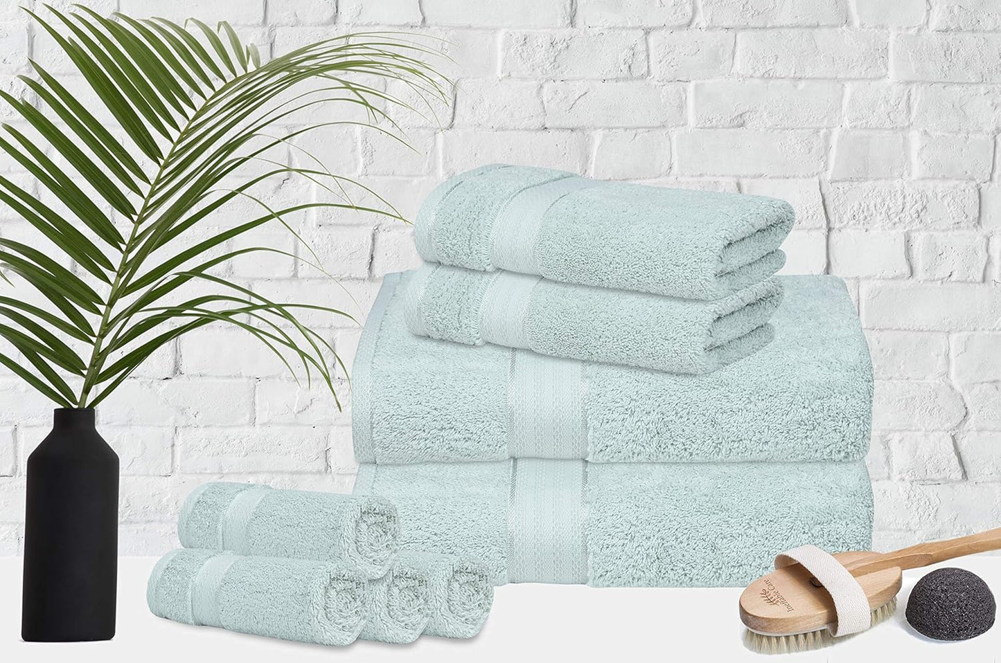 GLAMBURG 700 GSM Premium 8-Piece Towel Set - Contains 2 Bath Towels 30x54, 2 Hand Towels 16x28, 4 Wash Cloths 13x13 - Luxury Hotel & Spa Quality - Durable Ultra Soft Highly Absorbent - Sea Green