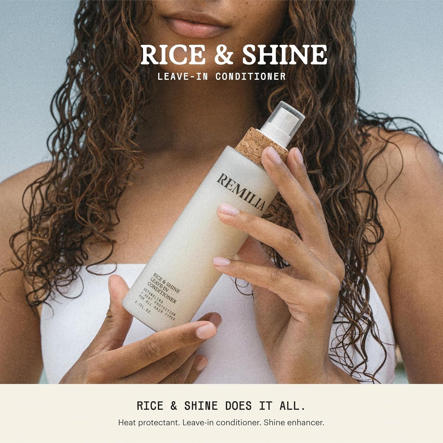 REMILIA Rice & Shine Leave-In Conditioner Spray for Frizzy Hair – Lightweight Rice Protein Hair Mist – Heat Protectant up to 450°F, Detangling & Softening, Vegan & Color-Safe – Made in USA 6.7 fl oz