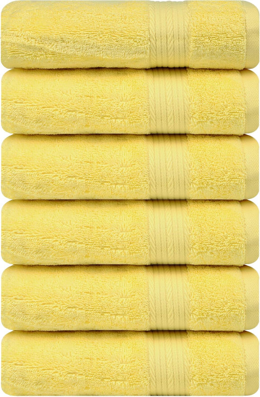 Ample Decor Hand Towel 18 X 28 Inch Pack of 6 600 GSM 100% Cotton,Oeko Tex Certified Soft Absorbent Thick Durable Premium Quality, for Hotel, Bathroom, Spa,Daily Use,Gym-Machine Washable-Yellow