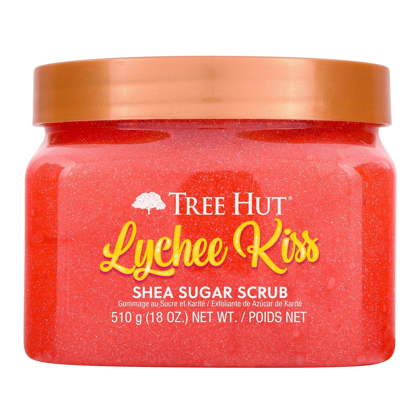 Tree Hut Lychee Kiss Shea Sugar Scrub, Exfoliating, Hydrating & Moisturizing Body Scrub with Shea Butter & Nourishing Essential Oils, Smooth & Soften Skin, 18 oz