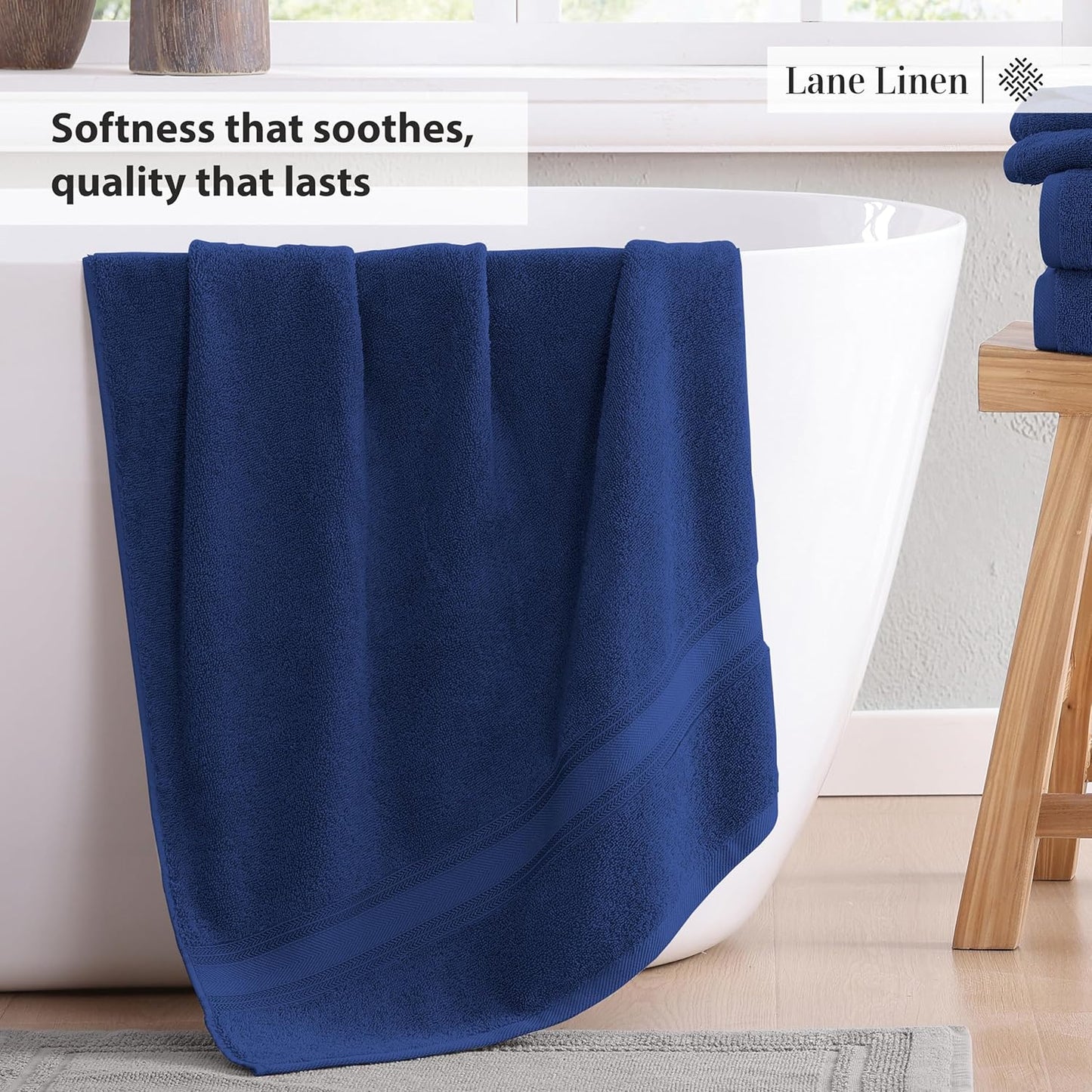 LANE LINEN Luxury Bath Towels Set - 6 Piece Set, 100% Cotton Bathroom Towel, Zero Twist, Quick Dry Shower Towels, Extra Soft Absorbent Towel, 2 Bath Towels, 2 Hand Towels, 2 Wash Cloths - Navy