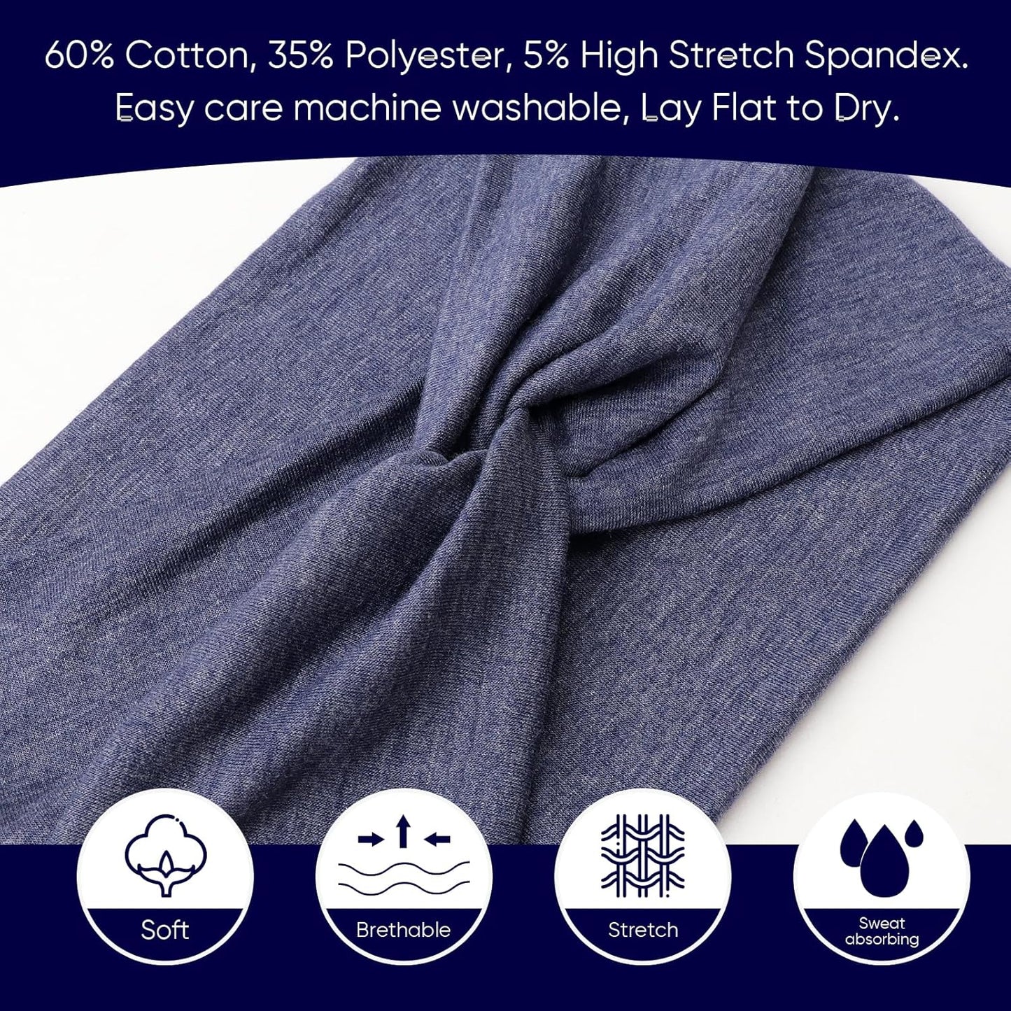 DRESHOW Extra Wide Headbands for Women Cotton Turban Knotted Bandana Head Bands Non Slip Boho Hair Accessories for Sports & Yoga