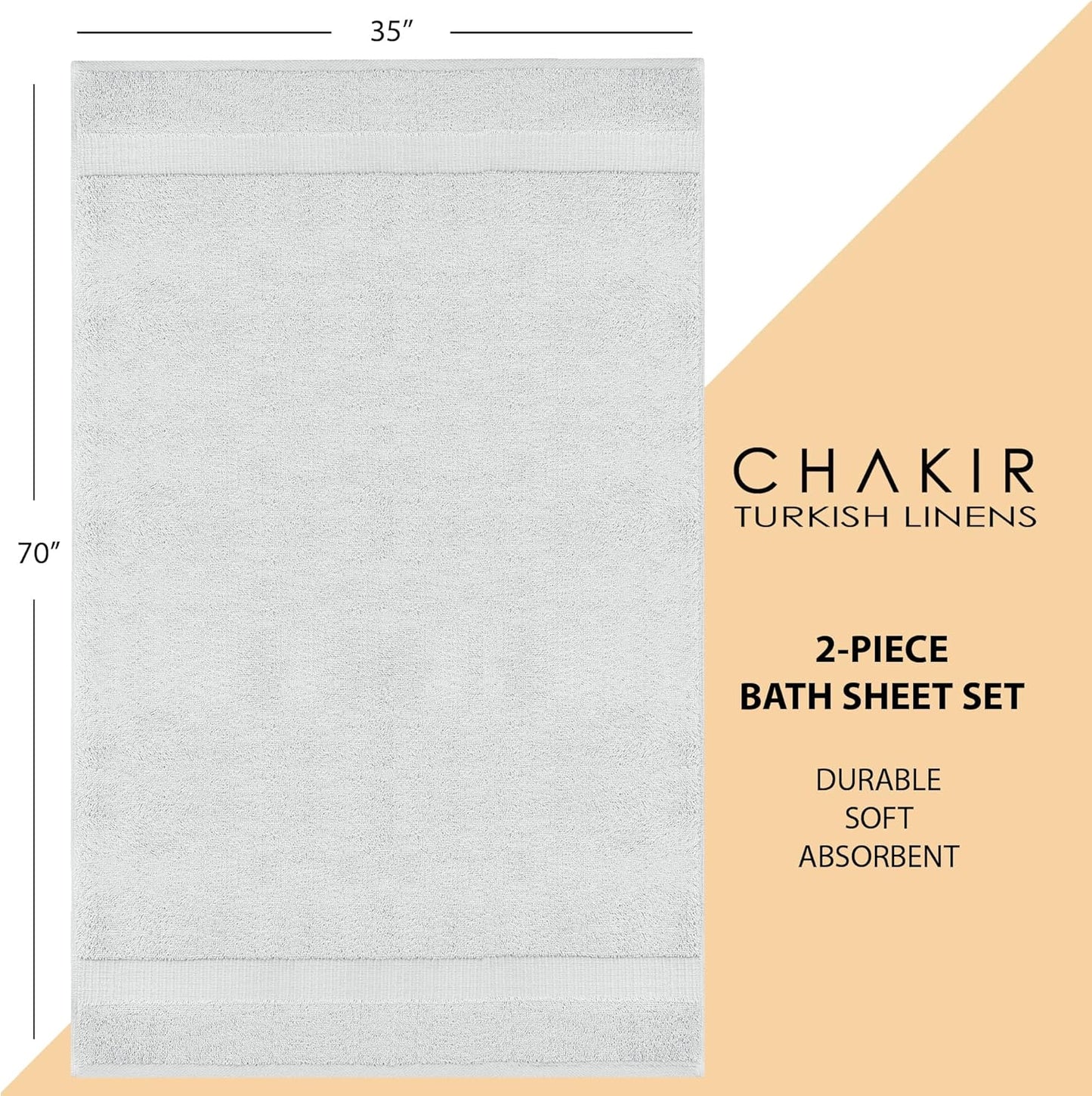 Chakir Turkish Linens, 100% Cotton Premium Quality Turkish Bath Sheets (35''x70'' Large Bath Sheet Towels - Silver Gray)