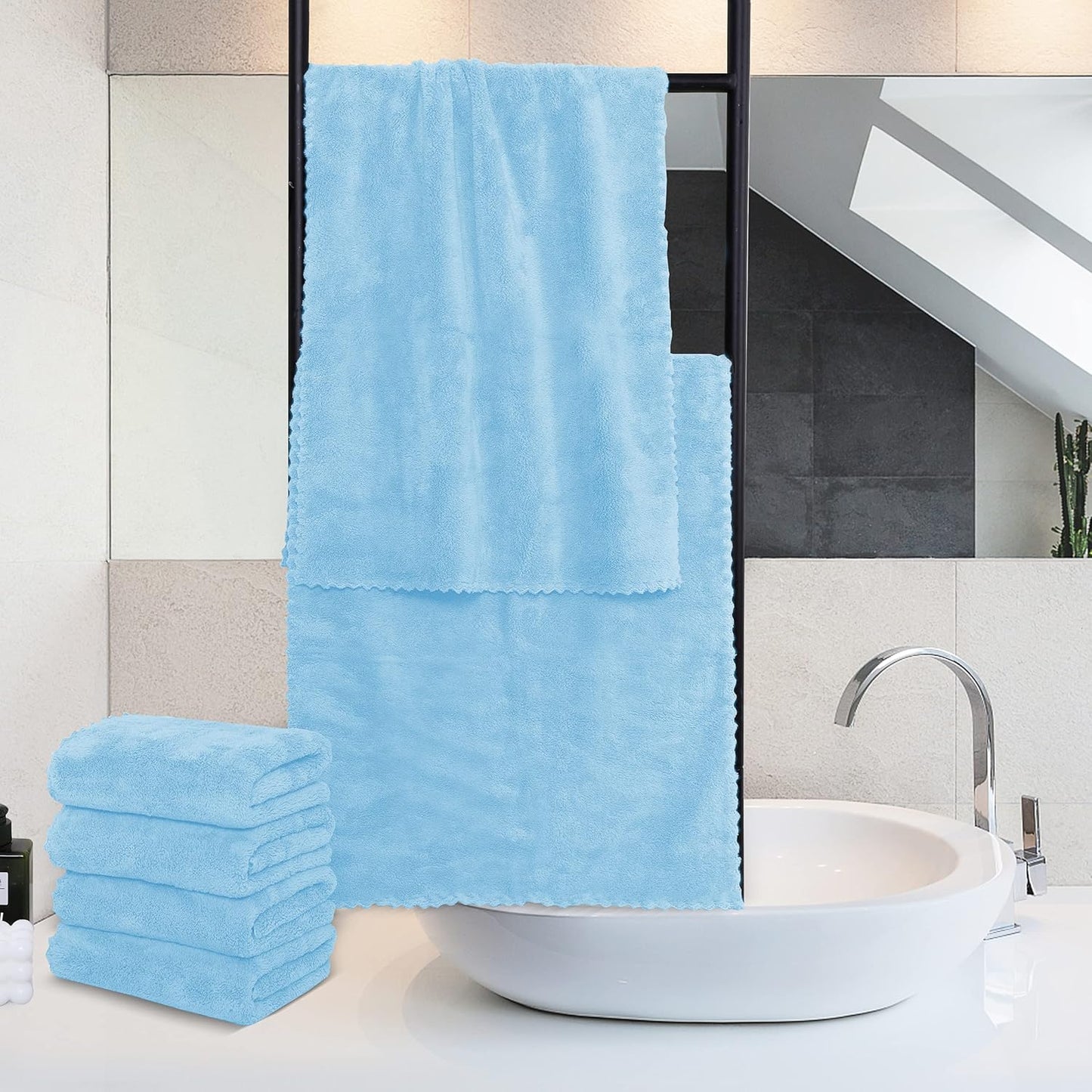 MOONQUEEN 6 Pack Premium Hand Towels - Quick Drying - Microfiber Coral Velvet Highly Absorbent Towels - Multipurpose Use as Hotel, Bathroom, Shower, Spa, Hand Towel 16 x 28 inches (Aquamarine)