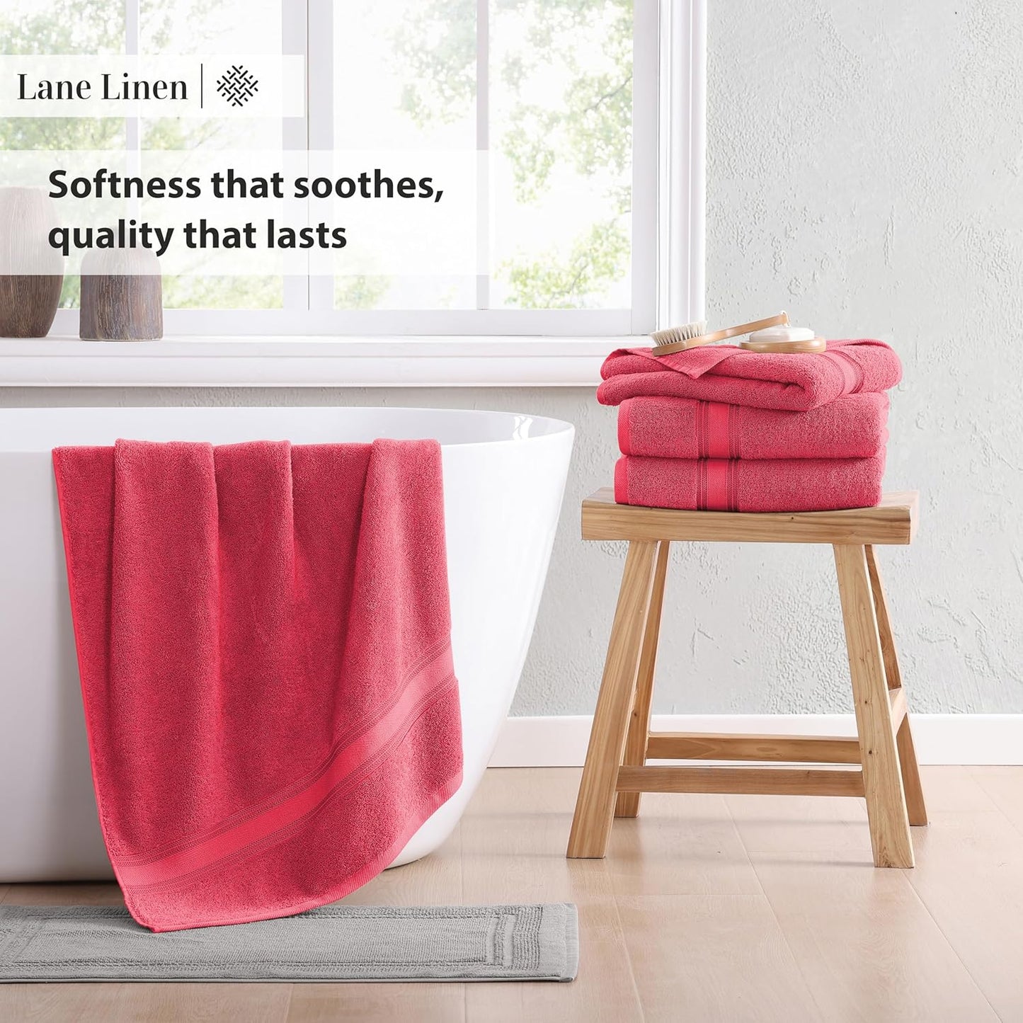 LANE LINEN Luxury Bath Towels Set - 12 Pieces, 100% Cotton Bathroom Towels, Zero Twist, Quick Dry Absorbent Bath Towel, Super Soft Gym Towel, 4 Bath Towels, 4 Hand Towels, 4 Wash Cloths - Honeysuckle