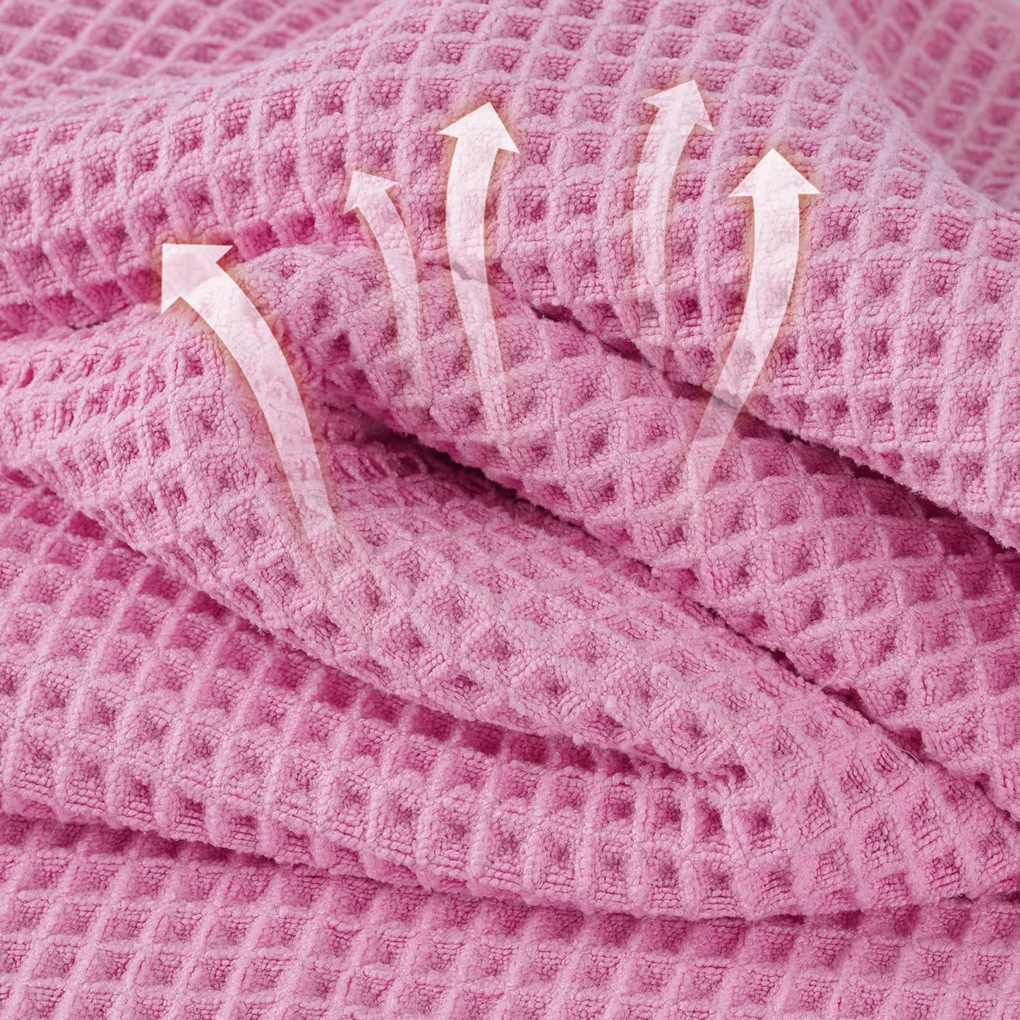New Microfiber Waffle Bath Towels, 2 Pieces, Oversized, Soft, Absorbent, Fast Drying, Lint Free (Gray+Pink)