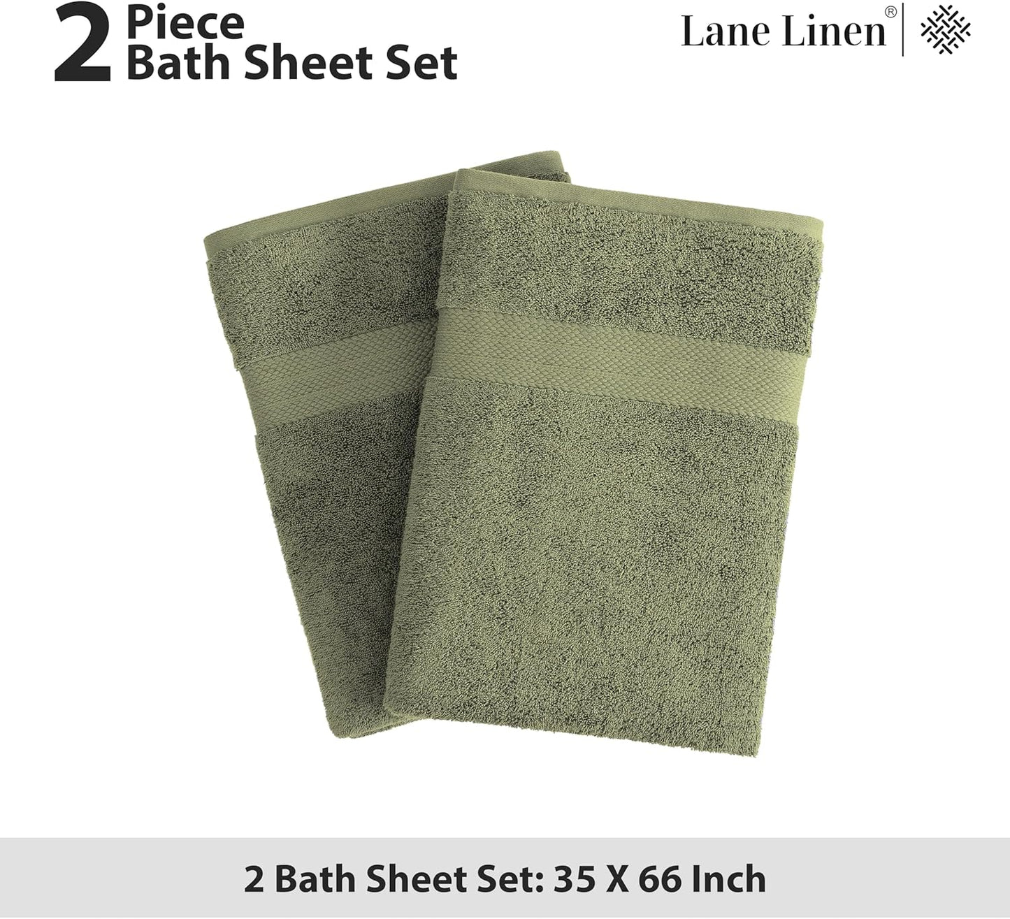LANE LINEN 100% Cotton 2 Pack Bath Sheets (35"x66") - Ring Spun Cotton Extra Large Bathroom Towels - Quick Dry, Super Soft & Absorbent Oversized Bath Towels - Machine Wash in Cold Water - Oil Green