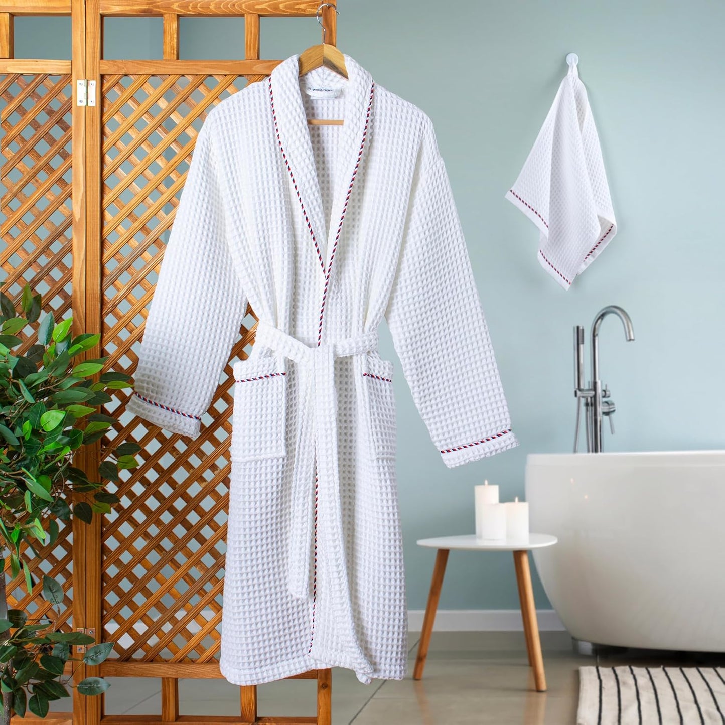 PÜSKÜL - Elegant Waffle Robe Unisex, Luxury Organic 100% Turkish Cotton Waffle Bathrobes for Women's & Men's