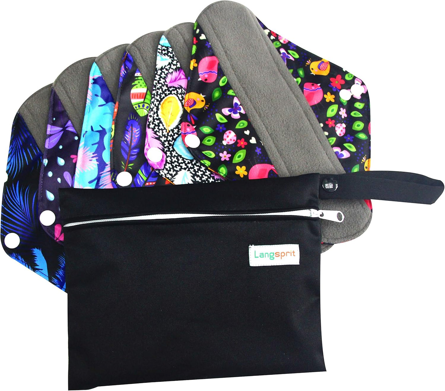 7pcs Set 1 pc Mini Wet Bag +6pcs Absorbent Reusable Sanitary Pads/Washable Cloth Menstrual Pads (M,Feather)…