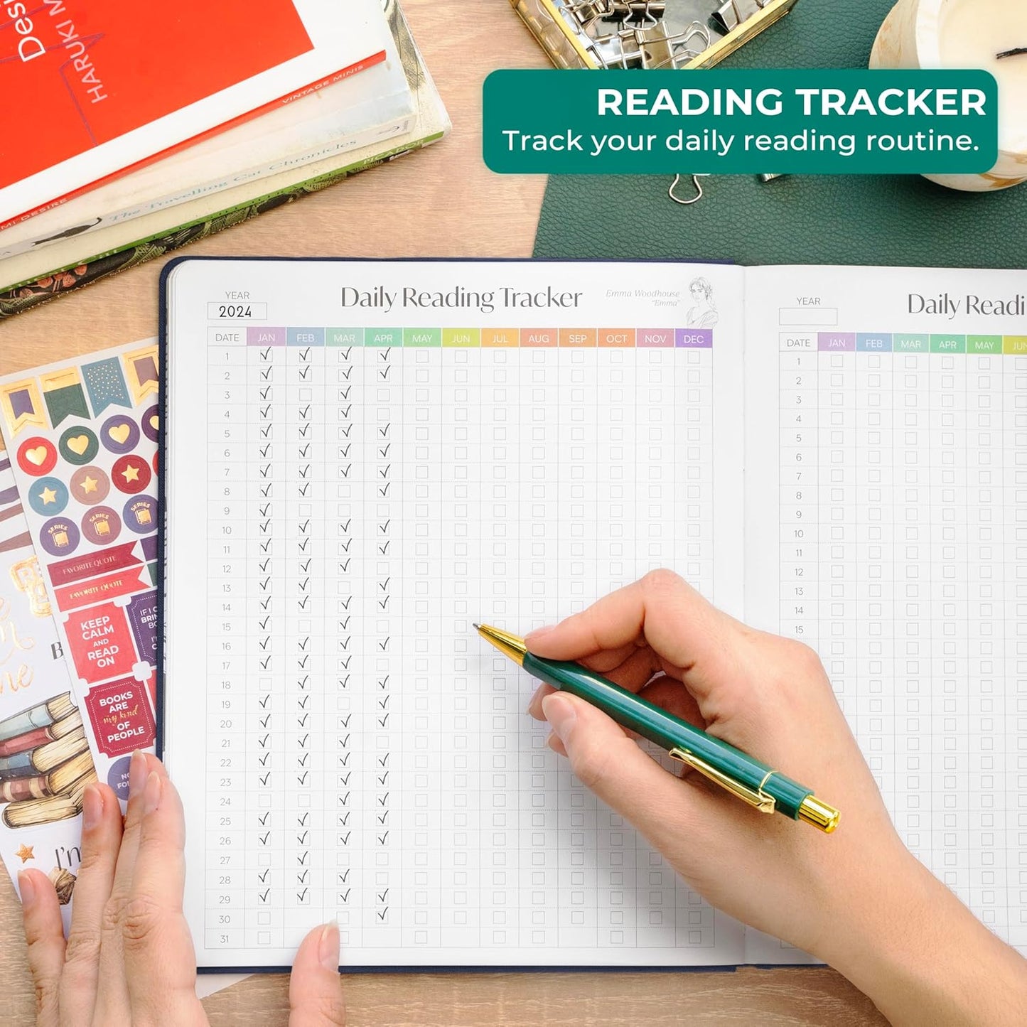 Skyline Reading Journal – Book Review Log & Tracker for Reading Tracking – Accessories & Gift for Book Lover, 7.6x9.2” (Navy Blue Gold Foil)