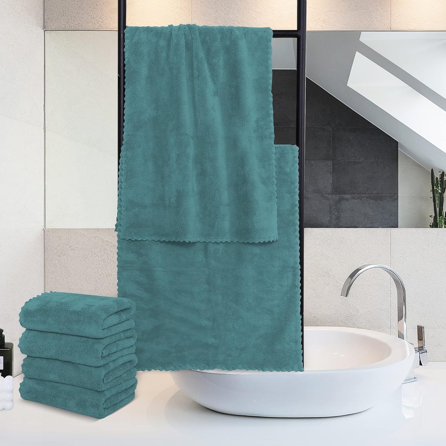 MOONQUEEN 6 Pack Premium Hand Towels - Quick Drying - Microfiber Coral Velvet Highly Absorbent Towels - Multipurpose Use as Hotel, Bathroom, Shower, Spa, Hand Towel 16 x 28 inches (Teal)