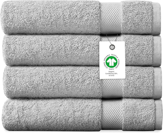 Delara Organic Cotton Luxuriously Plush Bath Towel Pack of 4 | GOTS & OEKO-TEX Certified | Premium Hotel Quality Towels | Feather Touch Technology|650 GSM Long Staple|Soft, Quick Dry & Ultra-Absorbent