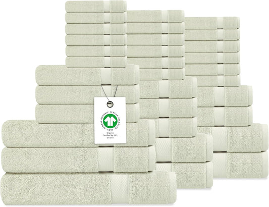 Delara Organic Cotton Luxuriously Plush Bath Towel 33 Piece Set|GOTS & Oeko-TEX Certified|Premium Hotel Quality Towels|Feather Touch Technology|650 GSM Long Staple|Soft, Quick Dry & Ultra-Absorbent