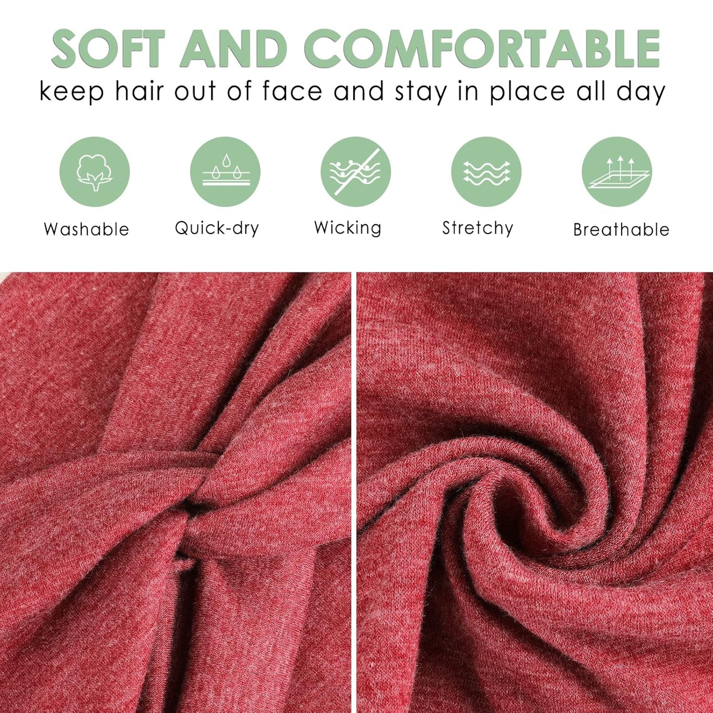 Extra Wide Headbands for Women, 7'' Large Cotton Like Turban Knotted Bandana Head Bands for Women Non Slip, Boho Headbands for Women's Hair (6Pcs Dark Colors, Extra Large 7" Wide)