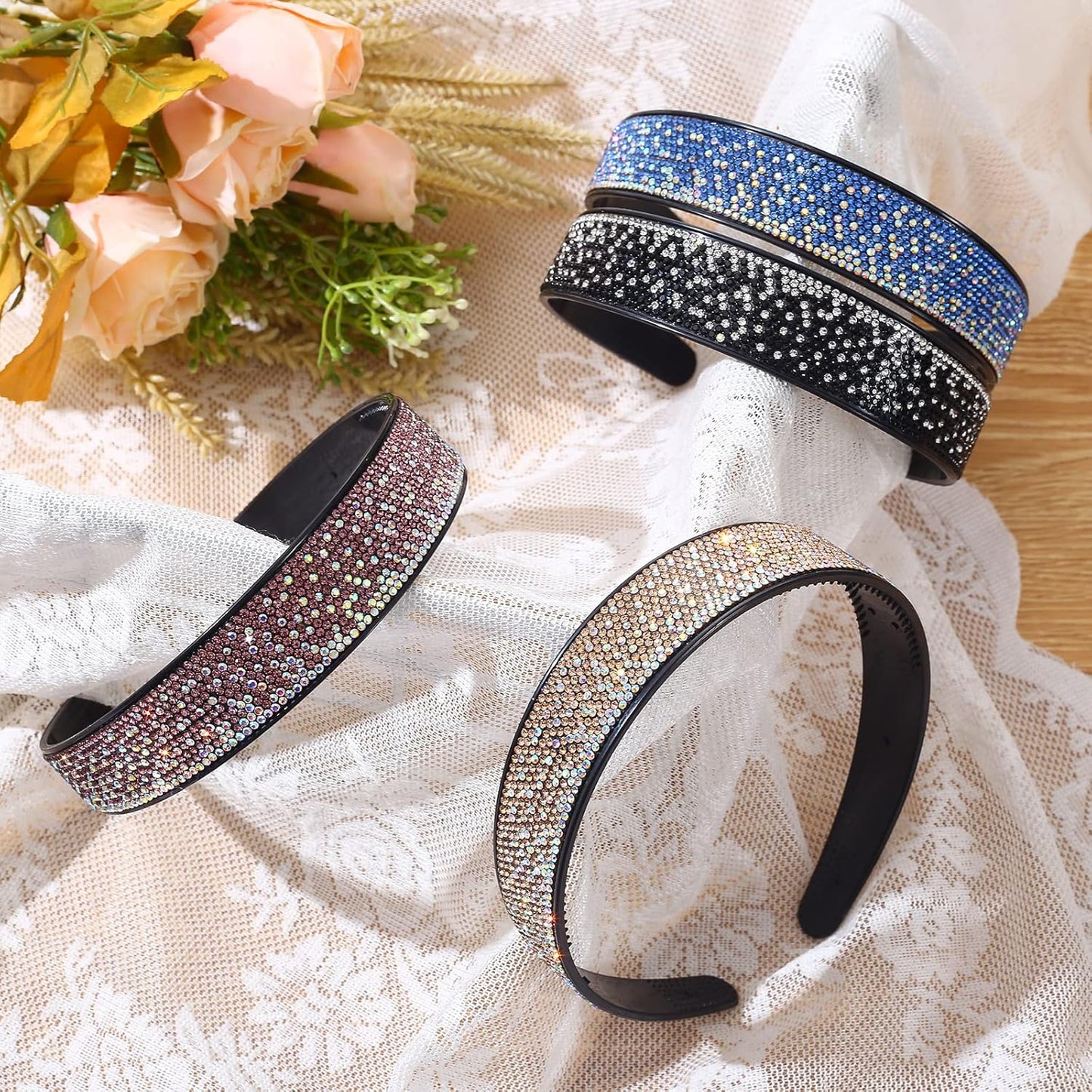 Rhinestone Headbands for Women Sparkly,4PCS Tie Dye Crystal Headband Non Slip,Tooth Hair Bands Rhinestone Hair Hoop,Comfortable Daily Prom Party Head Accessories