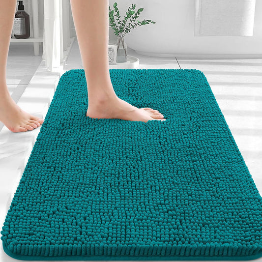 OLANLY Bathroom Rugs 36x24, Extra Soft Absorbent Chenille Bath Rugs, Rubber Backing Quick Dry, Machine Washable Bath Mats for Bathroom Floor, Tub and Shower, Home Decor Accessories, Deep Lake
