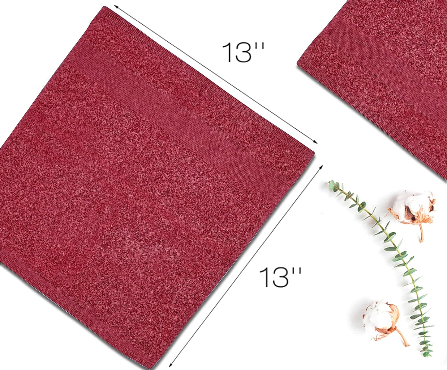 Premium Wash Cloths Pack of 12 (13" x 13") 100% Ring Spun Cotton | Luxury Washcloths | Ultra Soft Face Towels | Highly Absorbent Wash Cloths for face (Burgundy)