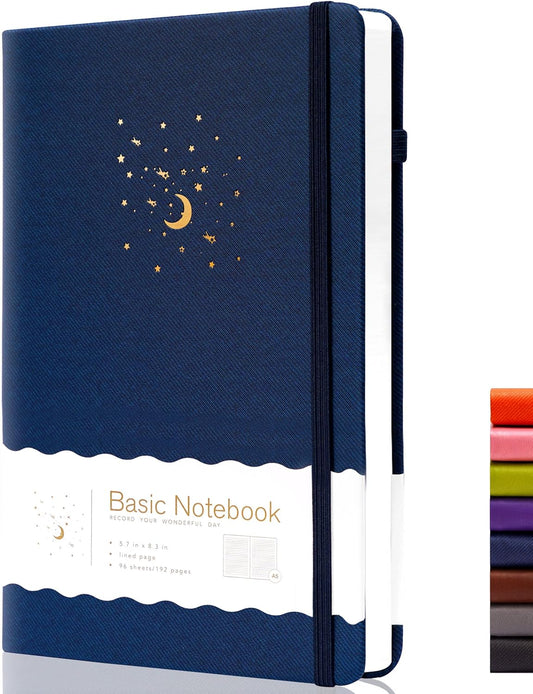 CAGIE Lined Journal Notebook for Work, Hardcover Notebook Journal with Pen Loop, A5 Notebook Journal Cover, Medium 5.7" x 8.3", (Blue Ruled), Gifts