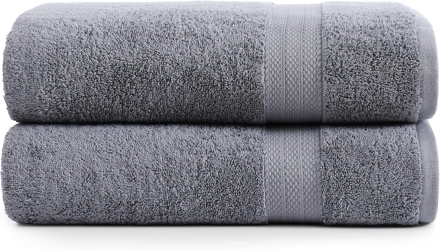 LANE LINEN 100% Cotton 2 Pack Bath Sheets (35"x66") - Ring Spun, Extra Large Cotton Bath Towels Set - Quick Dry, Soft & Absorbent Oversized Towel Set - Remains Soft After Multiple Washes - Cool Grey