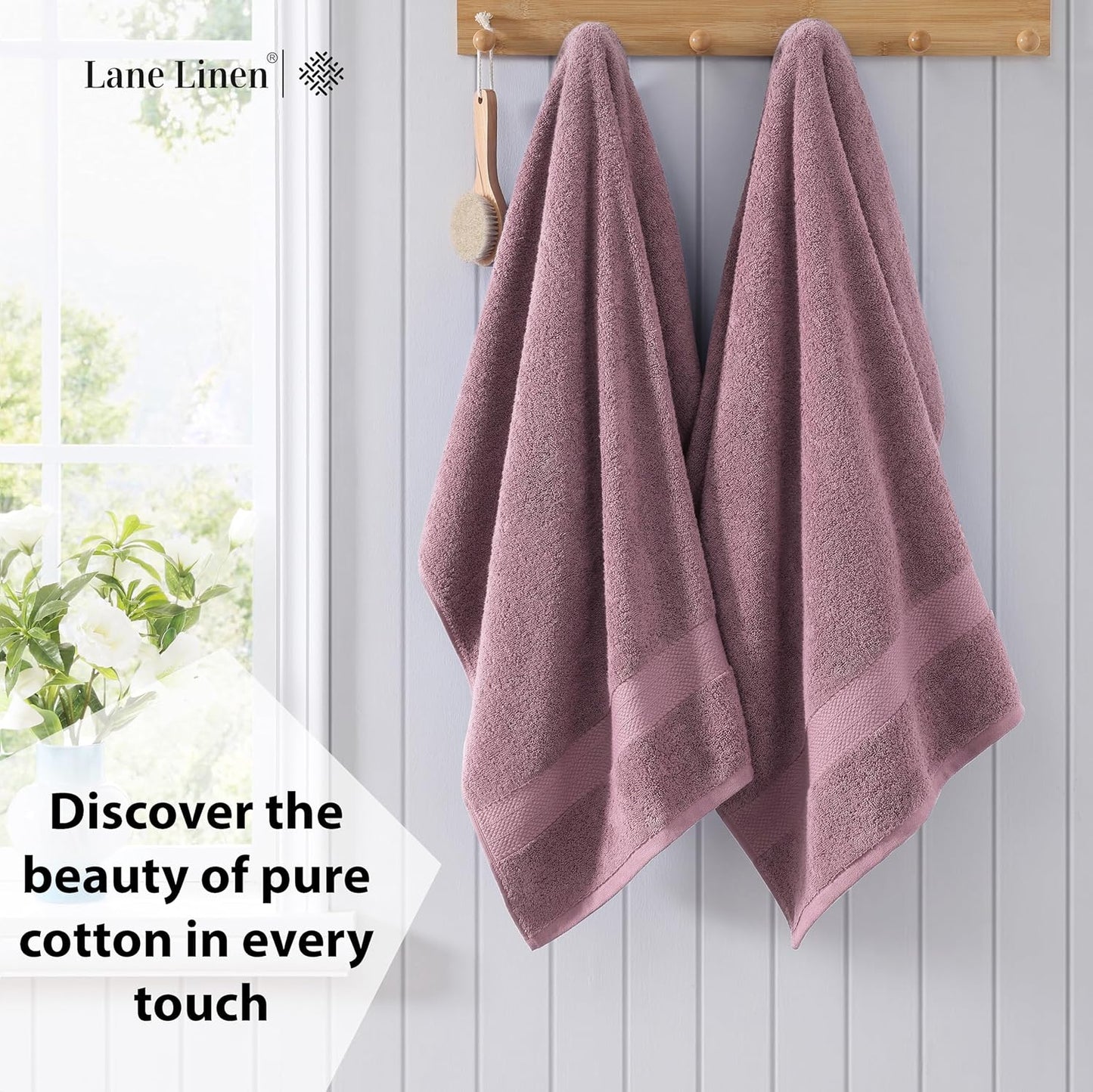 LANE LINEN 100% Cotton Large Bath Towels Set of 4 (28"x54") - Ring Spun Mercerized Cotton Bathroom Towel 4 Pack - Quick Dry, Soft & Absorbent Large Towels Set - Oeko Tex Certified - Wishful Mauve