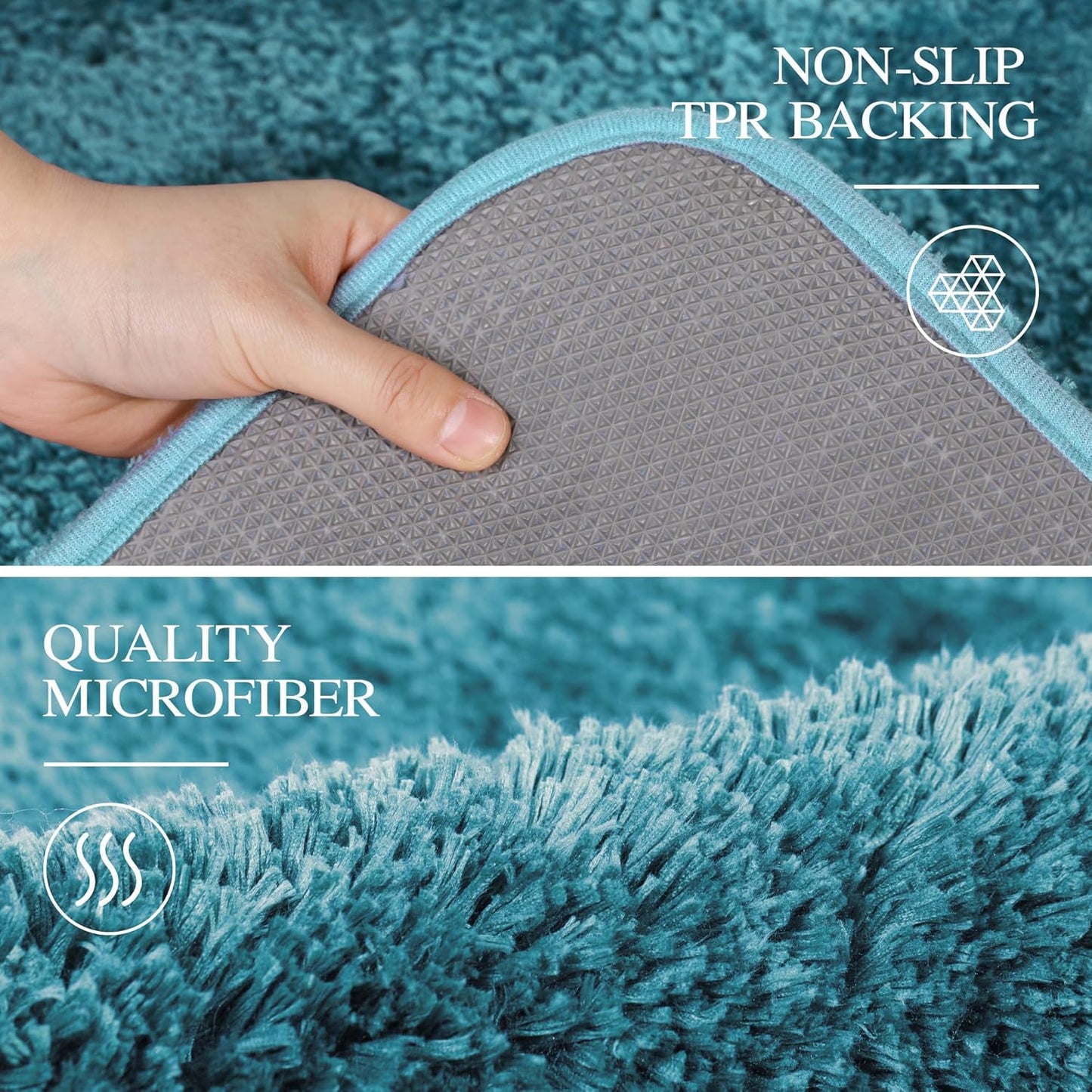 Walensee Non Slip Bath Mat (16 x 24, Teal) - Soft Microfiber Shaggy Mat, Water Absorbent, Machine Washable, Thick Plush for Shower