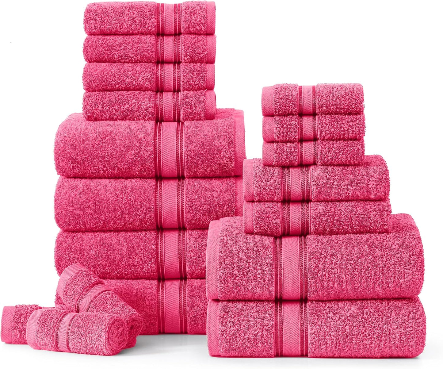 LANE LINEN 100% Cotton Luxury Bathroom Towel Set - 18 Pcs - Zero Twist, Quick Dry, Super Soft & Highly Absorbent - 6 Bath Towels, 6 Washcloths, 6 Hand Towels - Pre Shrunk & Fade Resistant - Fuschia