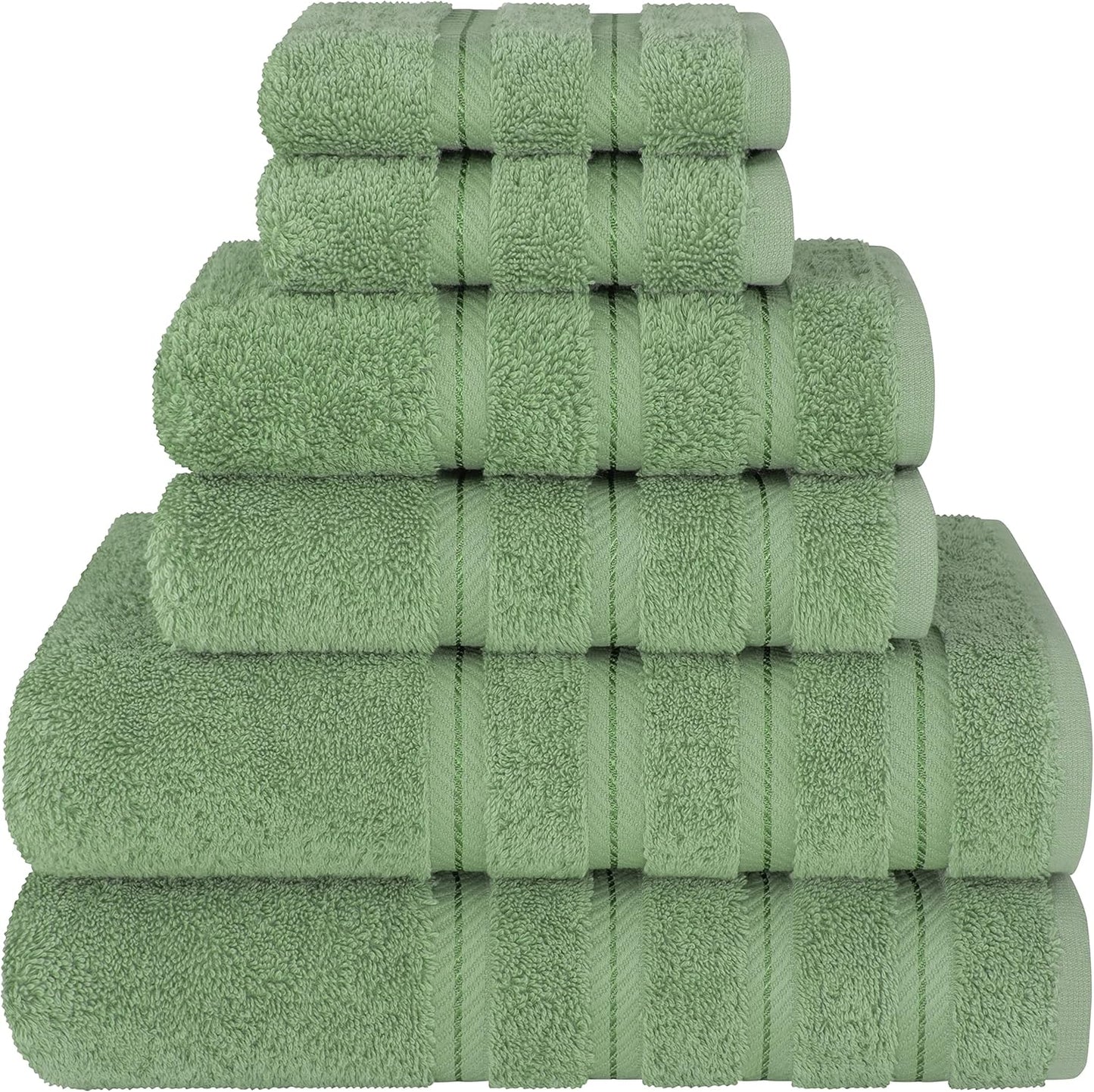 American Soft Linen Luxury 6 Piece Towel Set, 2 Bath Towels 2 Hand Towel 2 Washcloths, 600 GSM 100% Cotton Turkish Towels for Bathroom, Sage Green Towel Sets