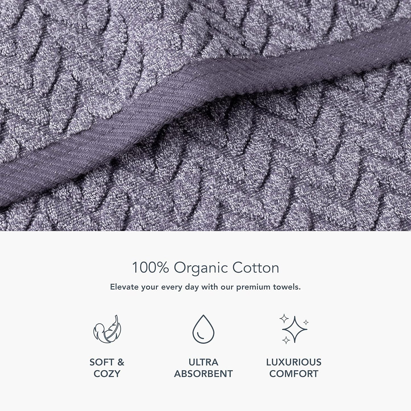 Texere 100% Organic Cotton Jacquard 650 GSM Premium Bath Towel Sets - Extra Absorbent Quick Dry Towel Wrap (Cable, Granite, 4 Bath Towels)