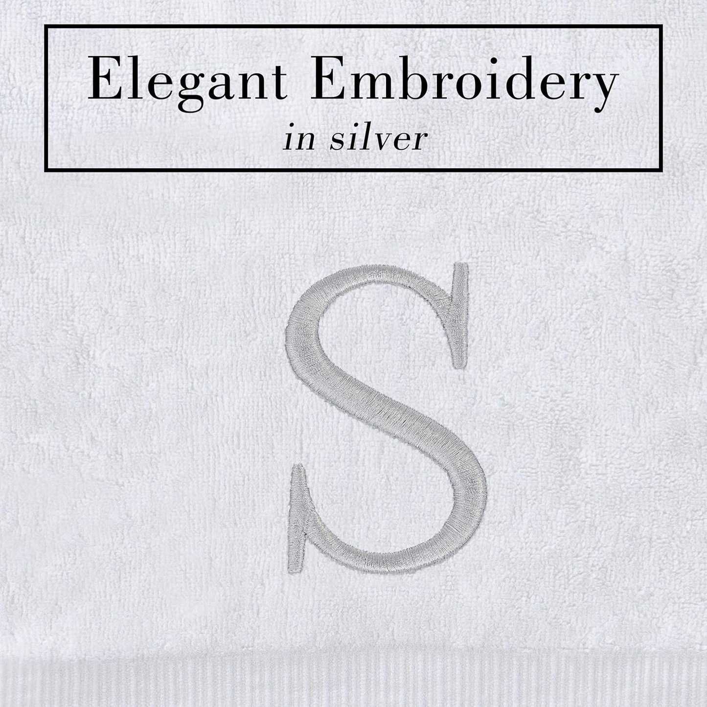 Monogrammed Hand Towels for Bathroom - Luxury Hotel Quality Personalized Initial Decorative Embroidered Bath Towel for Powder Room, Spa - GOTS Organic Certified - Set of 2 Letter S