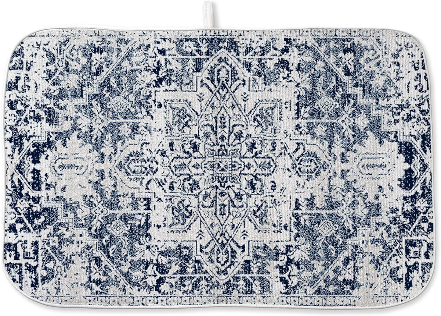 Blue Dish Drying Mat for Kitchen Counter, 18x24 Inch Blue White Boho Style Absorbent Dish Drying Pad Heat Resistant Mat Coffee Bar Mat Dish Drainer Rack Mat