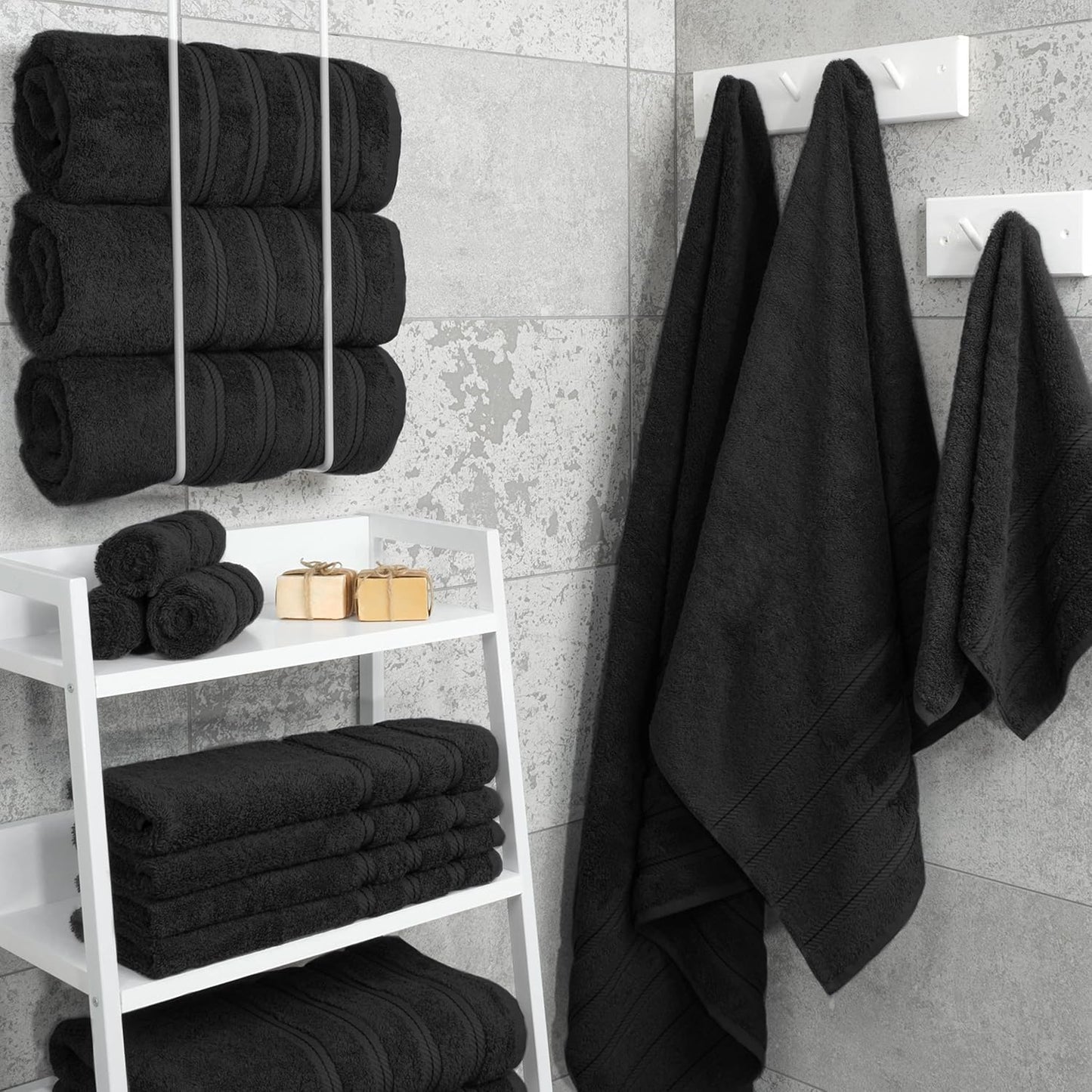 American Soft Linen Luxury 4 Piece Bath Towel Set, 600 GSM 100% Cotton Turkish Bath Towels for Bathroom, 27x54 in Extra Large Bathroom Shower Towels, Black