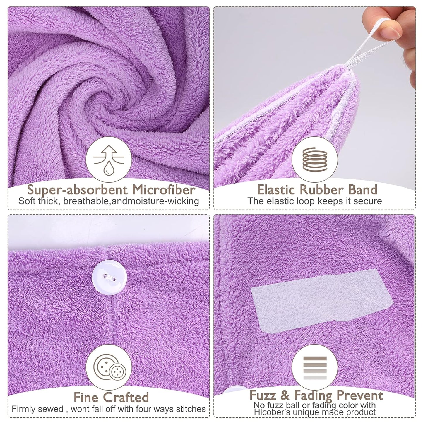 BEoffer Microfiber Hair Towel, 3 Packs Hair Turbans for Women, Men,Kids, Quick Dry Hair Wrap Towels for Curly,Long, Curly Hair Anti Frizz (Gray+Khaki+Purple)