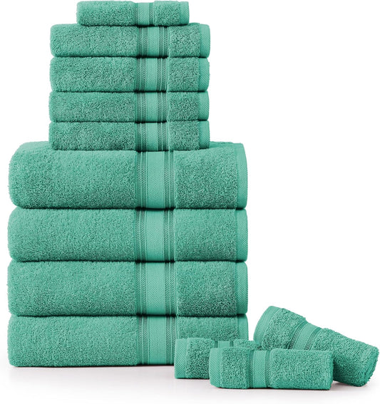 LANE LINEN Luxury Bath Towels Set - 12 Piece Set, 100% Cotton Bathroom Towel, Zero Twist, Quick Dry Shower Towels, Absorbent Towel, Super Soft, 4 Bath Towels, 4 Hand Towels, 4 Wash Cloths - Teal