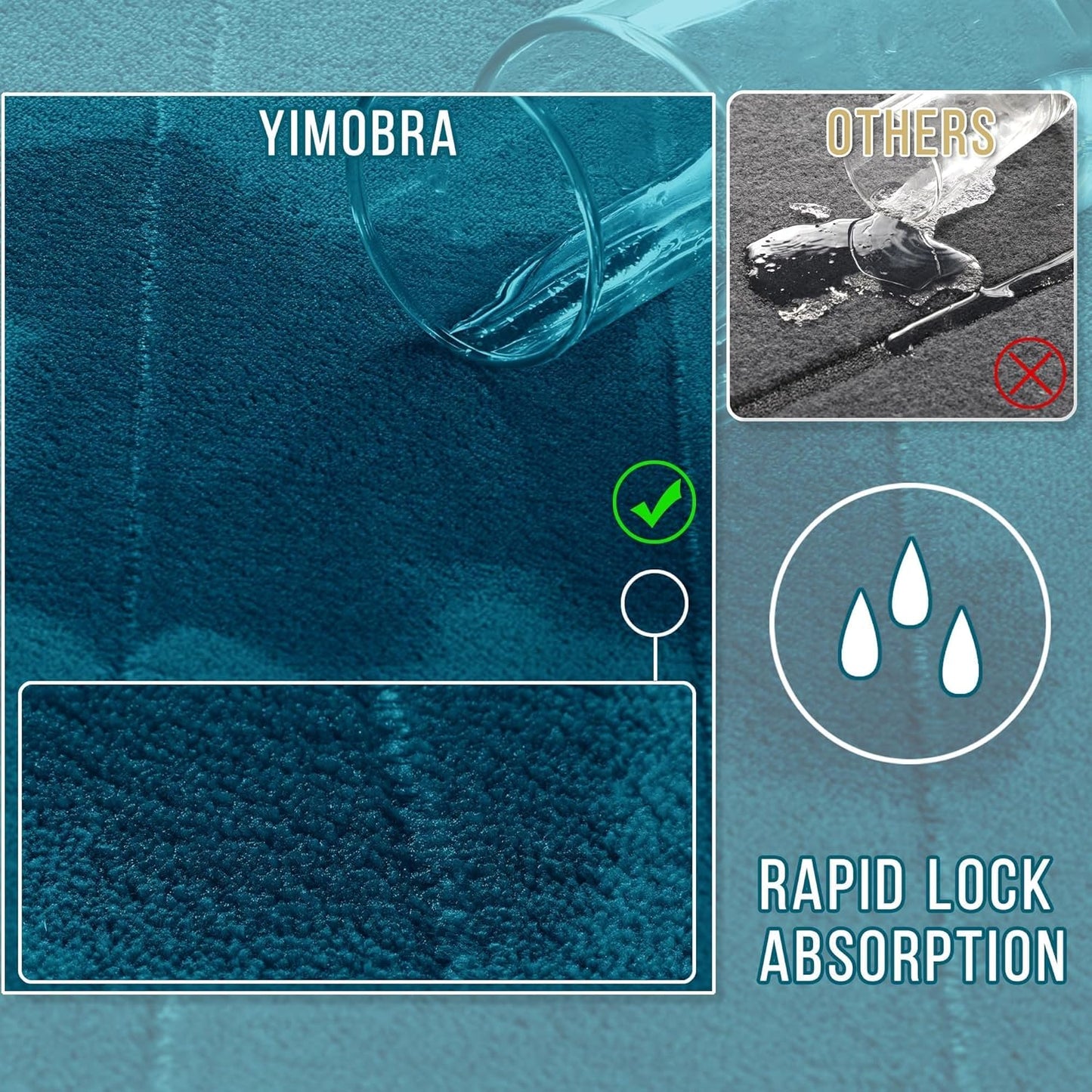 Yimobra Memory Foam Bath Mat, Super Soft Absorbent Bathroom Rug Non Slip 31.5x20 Inch, Quick Dry, Machine Washable Floor Carpet for Tub Shower, Home Decor Accessories, Peacock Blue