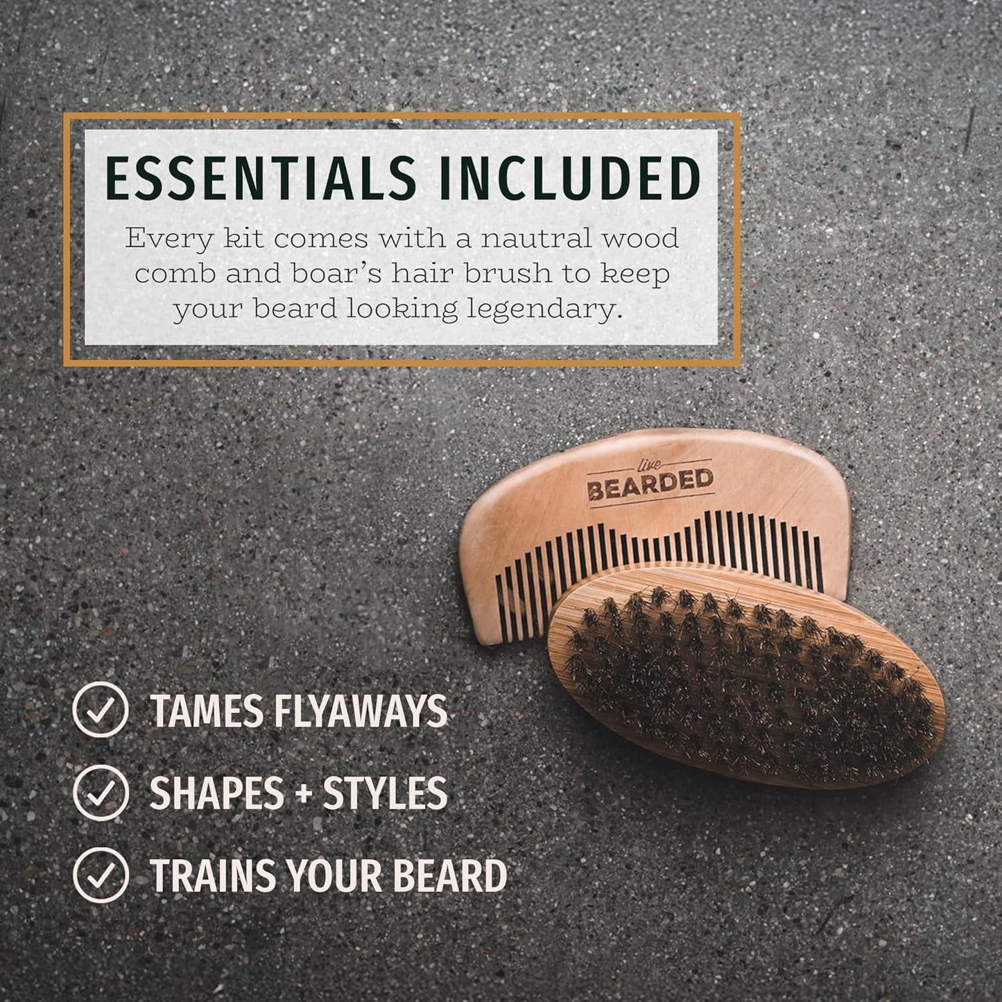 Live Bearded Total Beardsman Kit - Complete Beard Growth Kit for Men - Beard Oil, Butter, Wash, Conditioner, Vitamins, Comb, Brush | American - Cedar, Vetiver, Bergamot