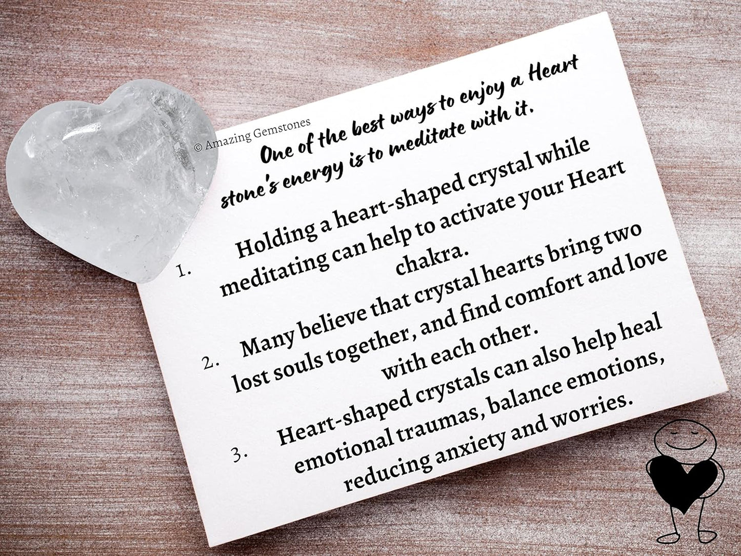 Amazing Gemstone Clear Quartz Crystal Heart Palm Stone - Pocket Massage Worry Stone for Natural Body Chakra Balancing, Reiki Healing and Crystal Grid
